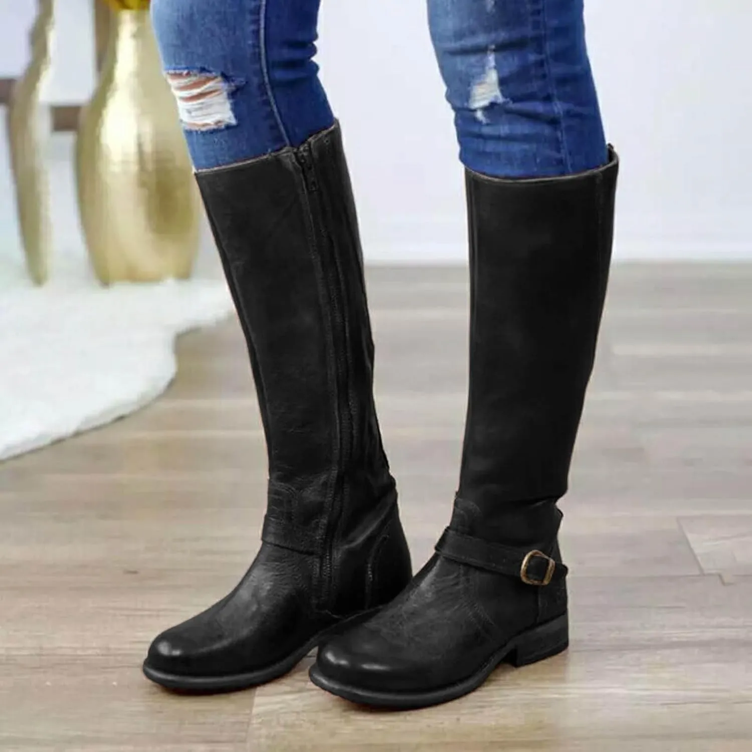 AMDBEL Wide Calf Boots for Women Low Heel Womens Fall Boots 2024 Fashion Zipper Cowboy Boots Riding Cowgirl Booties Shoes