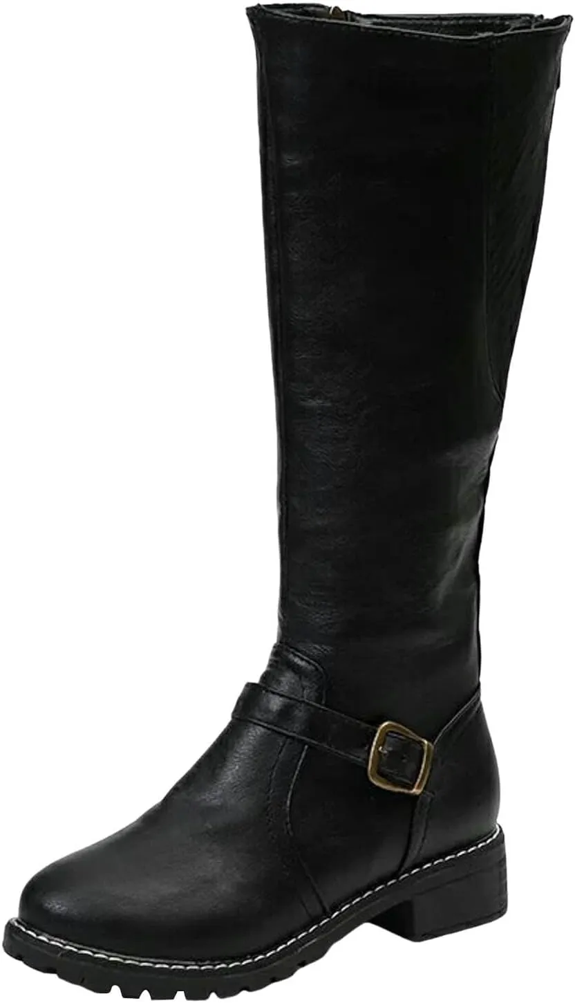 AMDBEL Wide Calf Boots for Women Low Heel Womens Fall Boots 2024 Fashion Zipper Cowboy Boots Riding Cowgirl Booties Shoes
