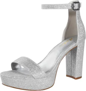 Ankis Chunky Platform Heels - 4 Inch Block Heeled Sandals for Women - Comfortable Open Toe Strappy Heels - Black, Nude, White, Silver, Gold - Summer Dress Shoes