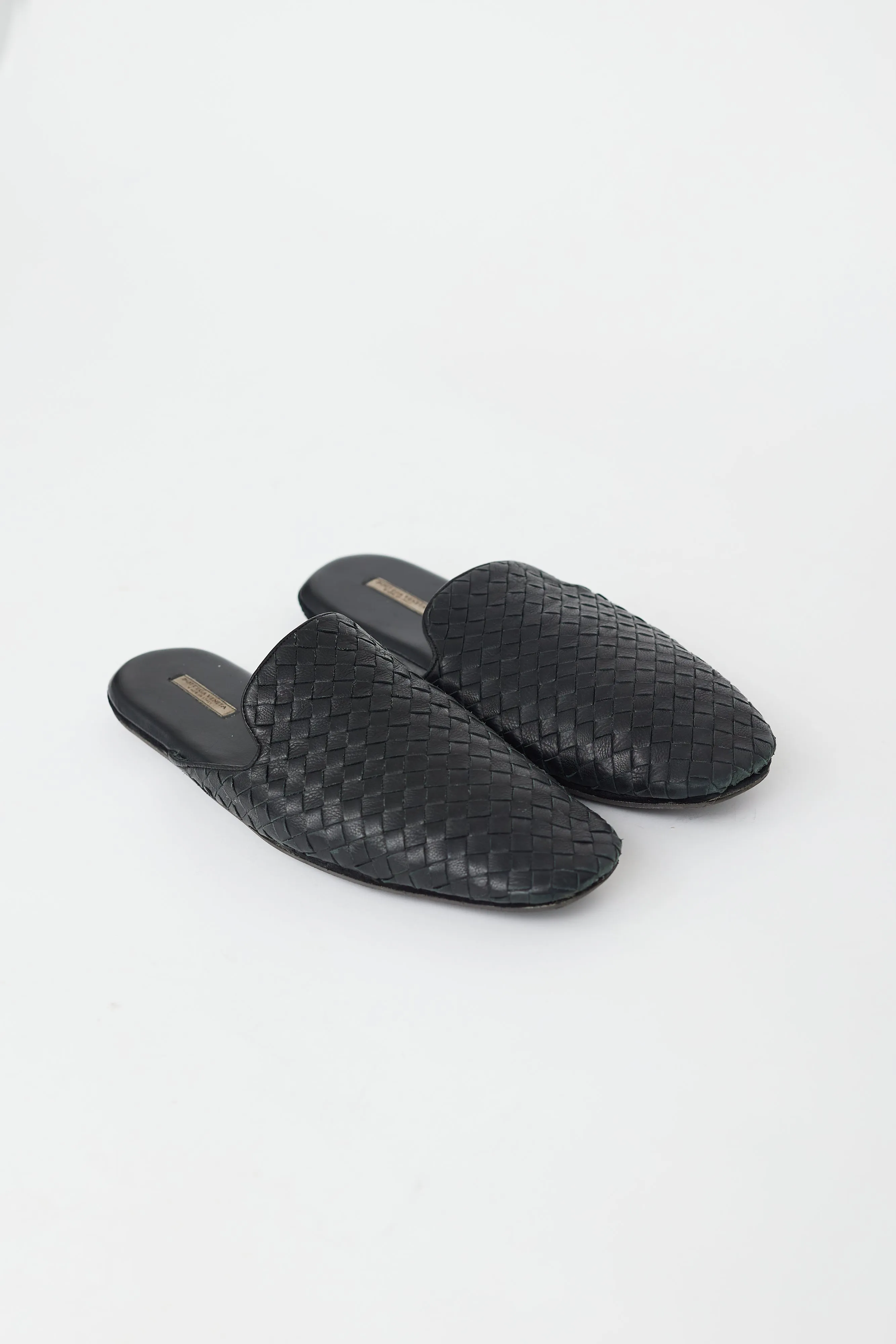 Black Leather Intrecciato Mule