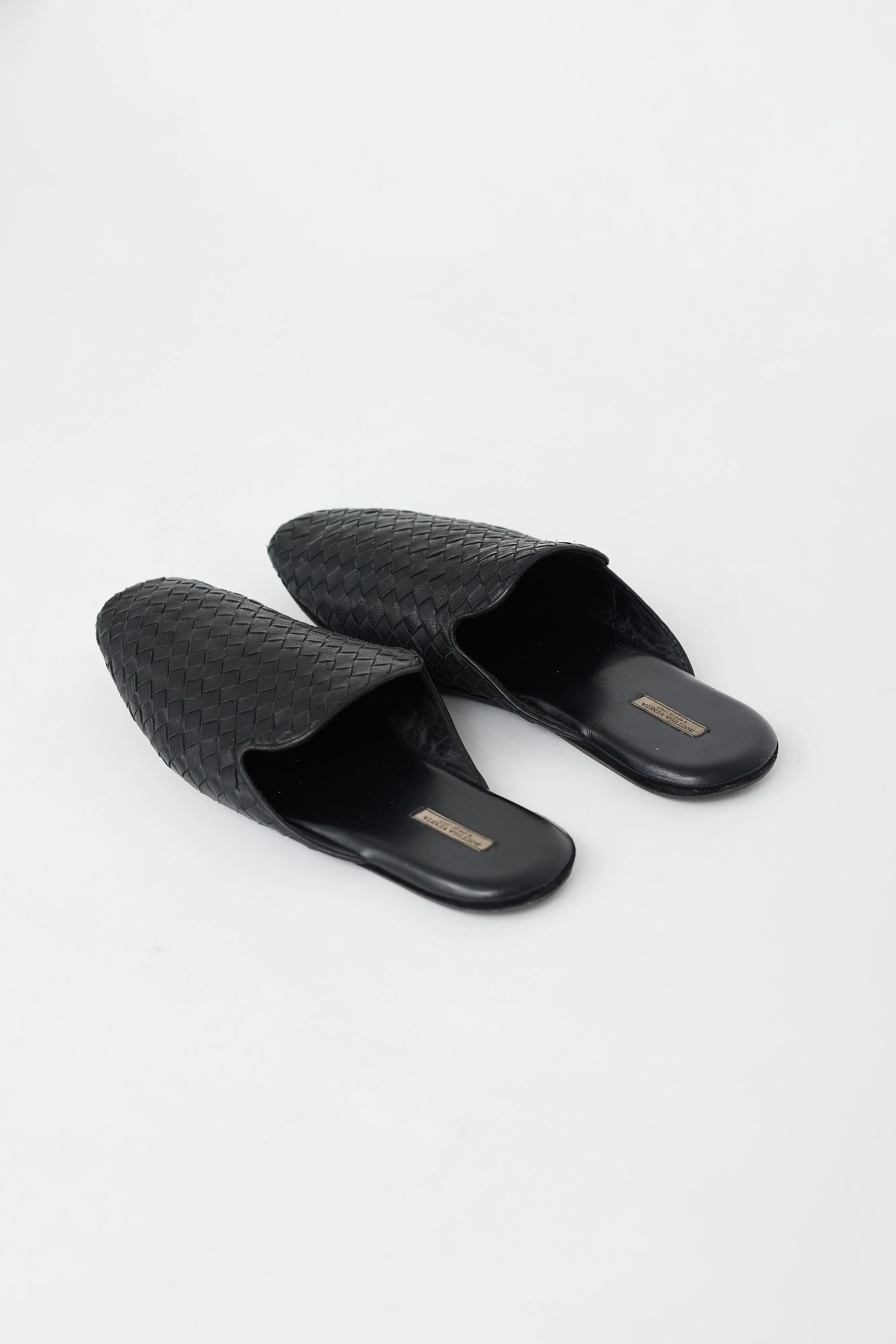 Black Leather Intrecciato Mule
