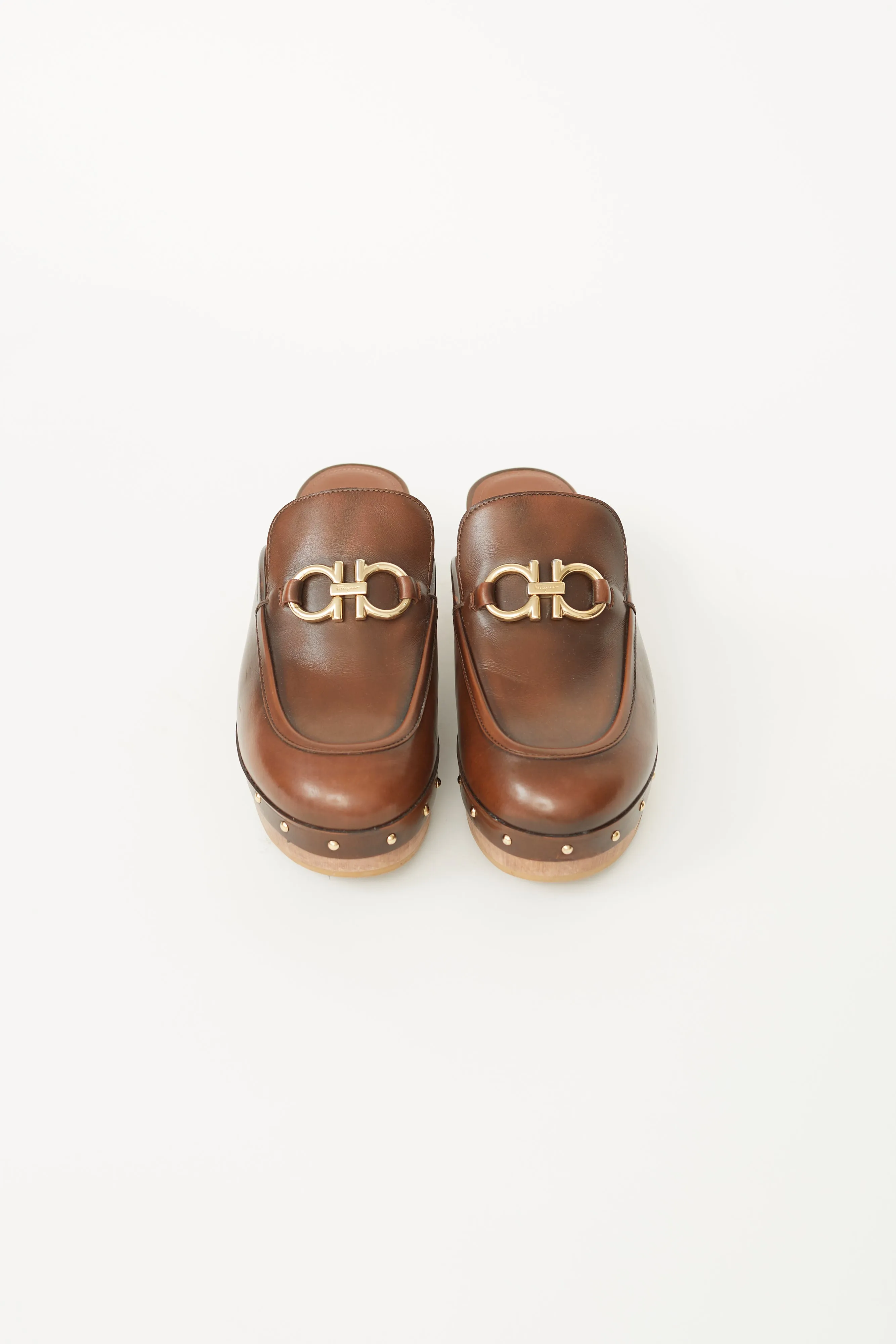 Brown Leather Cleome Clogs Platform Mule