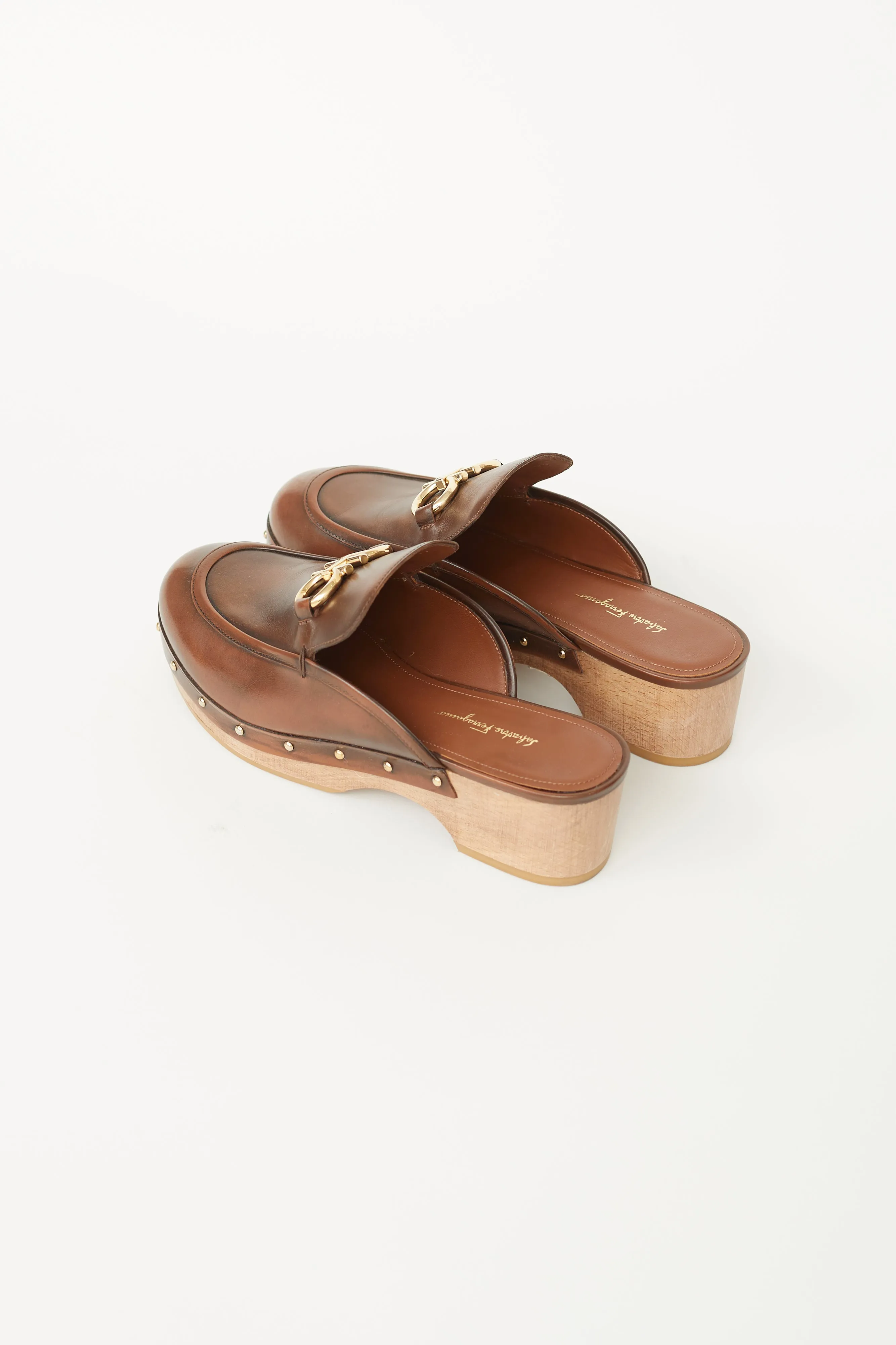 Brown Leather Cleome Clogs Platform Mule