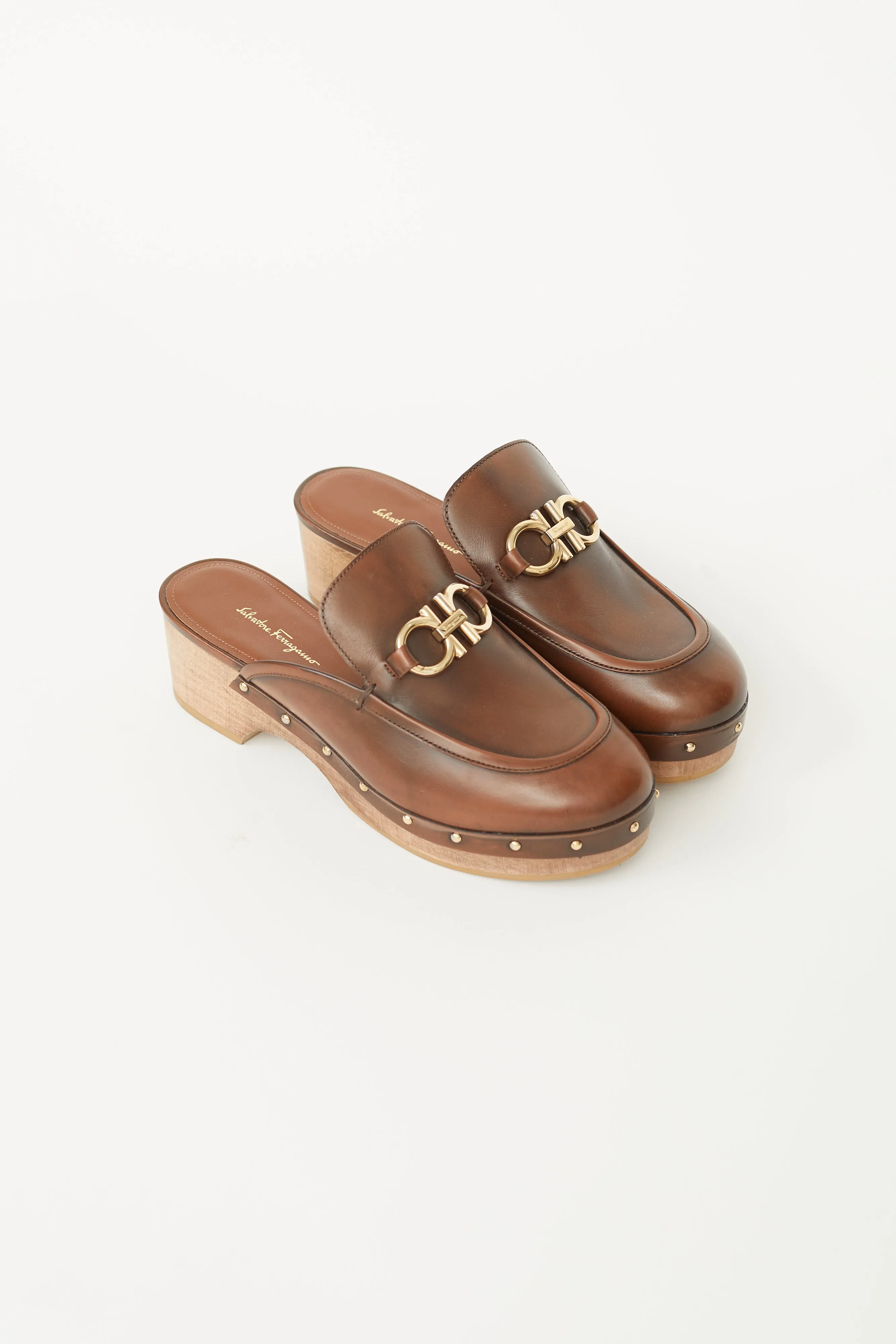 Brown Leather Cleome Clogs Platform Mule