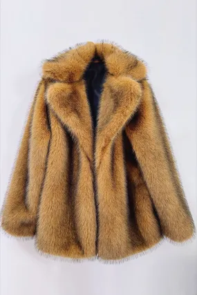 Brown Open Front Shaggy Faux Fur Coat