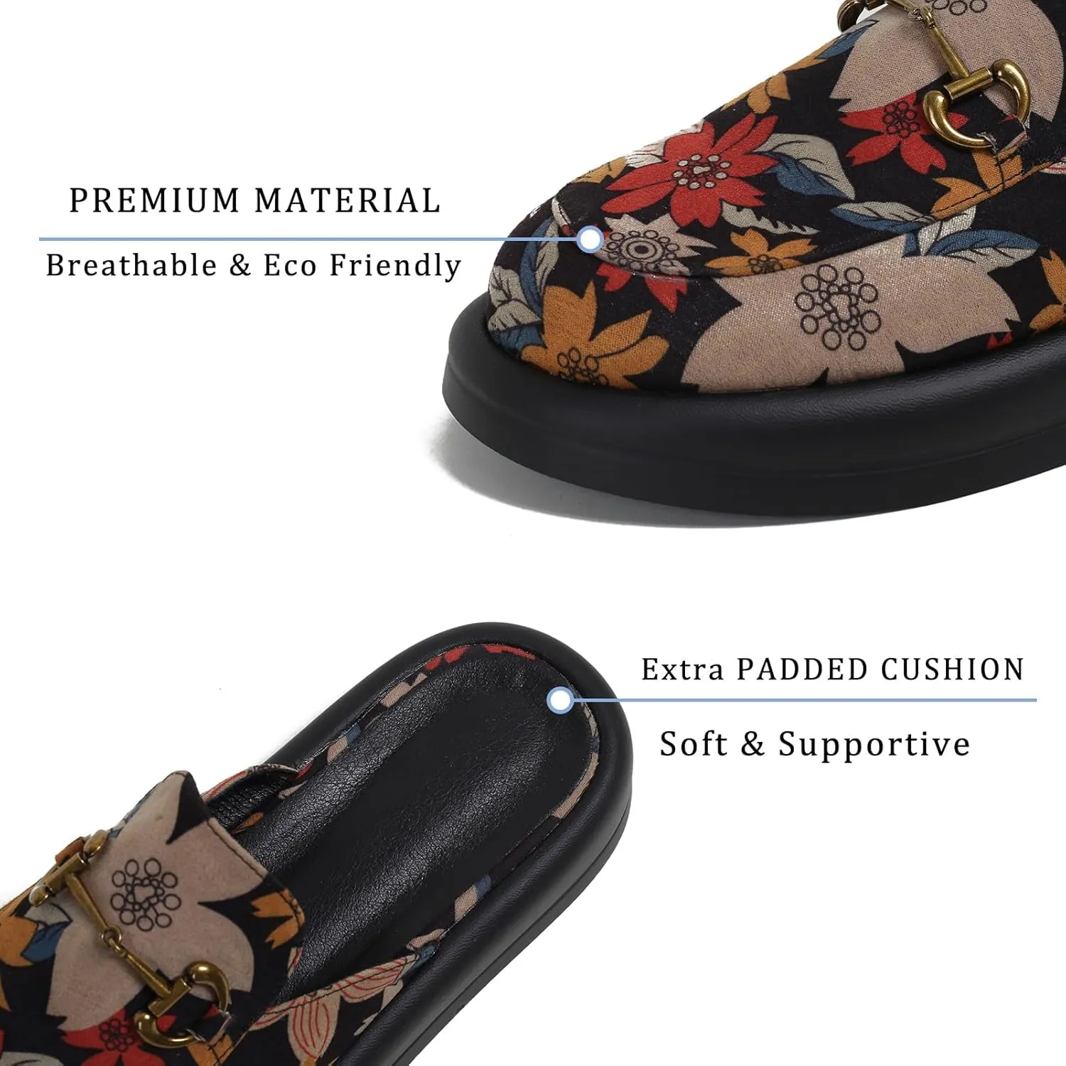 Dumalum Mules for Women Flats Closed Round Toe Slip on Sandals Comfortable Loafers Slides Shoes with Metal Chain Decor