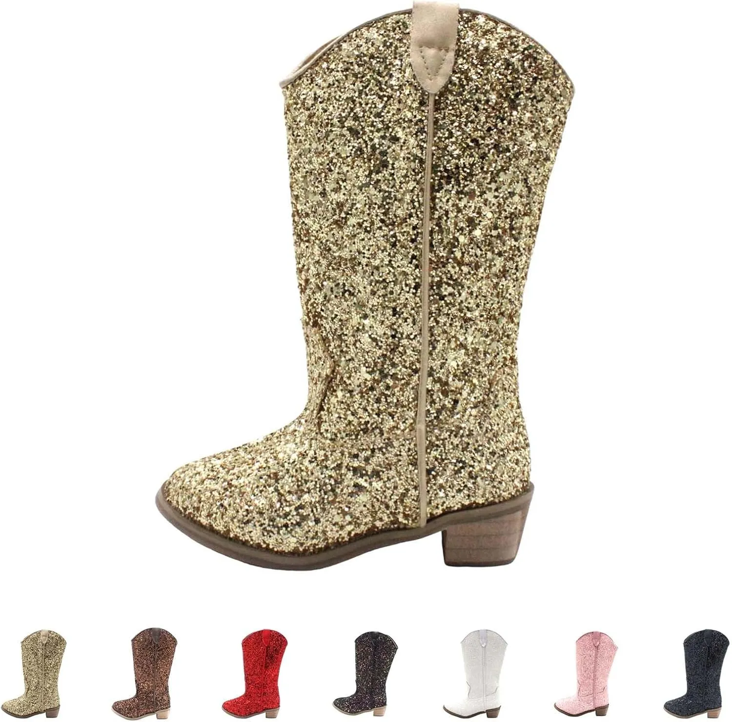 Girls Cowboy Western Boots Knee Length Sequins Fashion Riding Shoes Kids Mid Calf Low Heel Toddler Short Boots for Girls