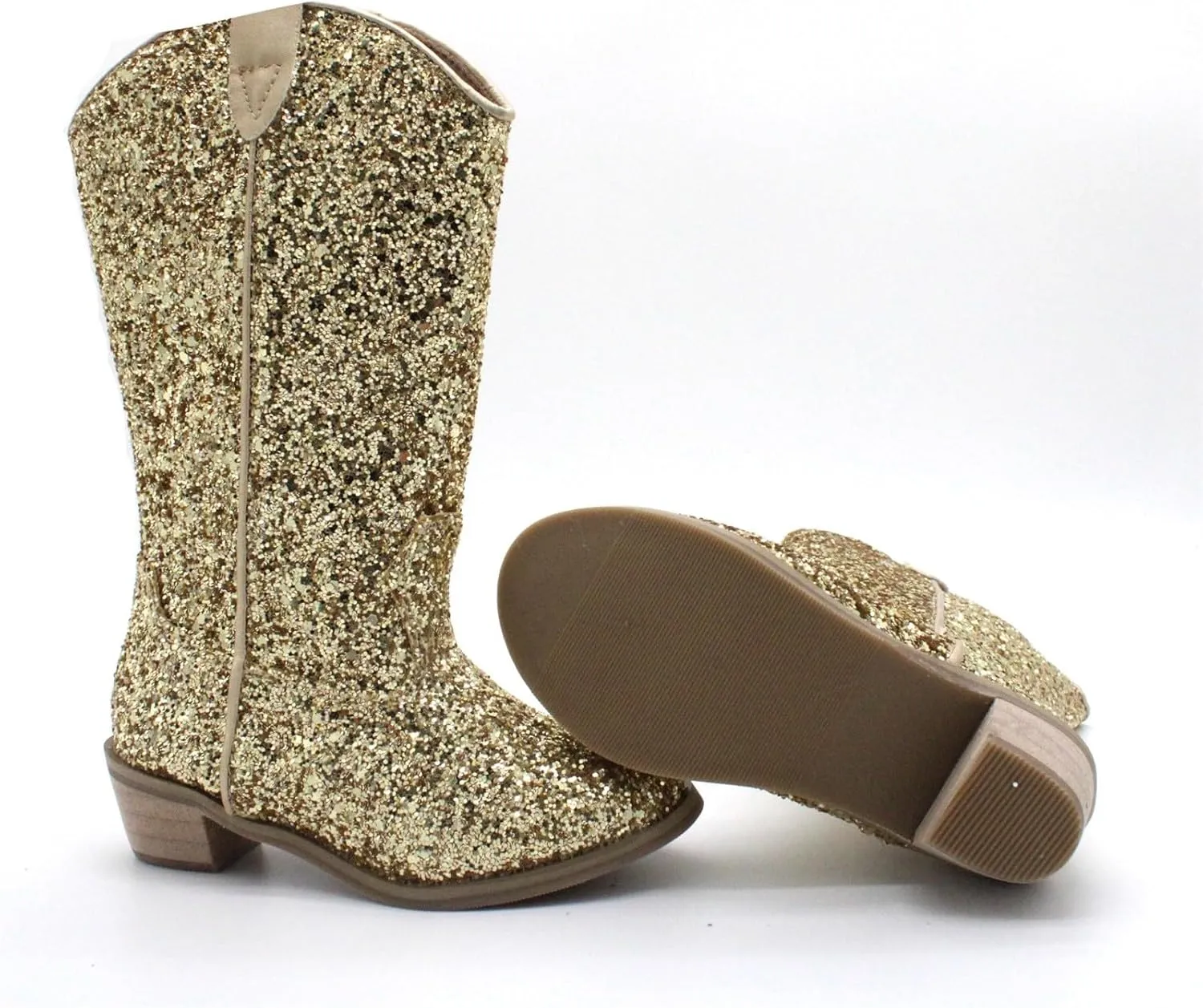 Girls Cowboy Western Boots Knee Length Sequins Fashion Riding Shoes Kids Mid Calf Low Heel Toddler Short Boots for Girls