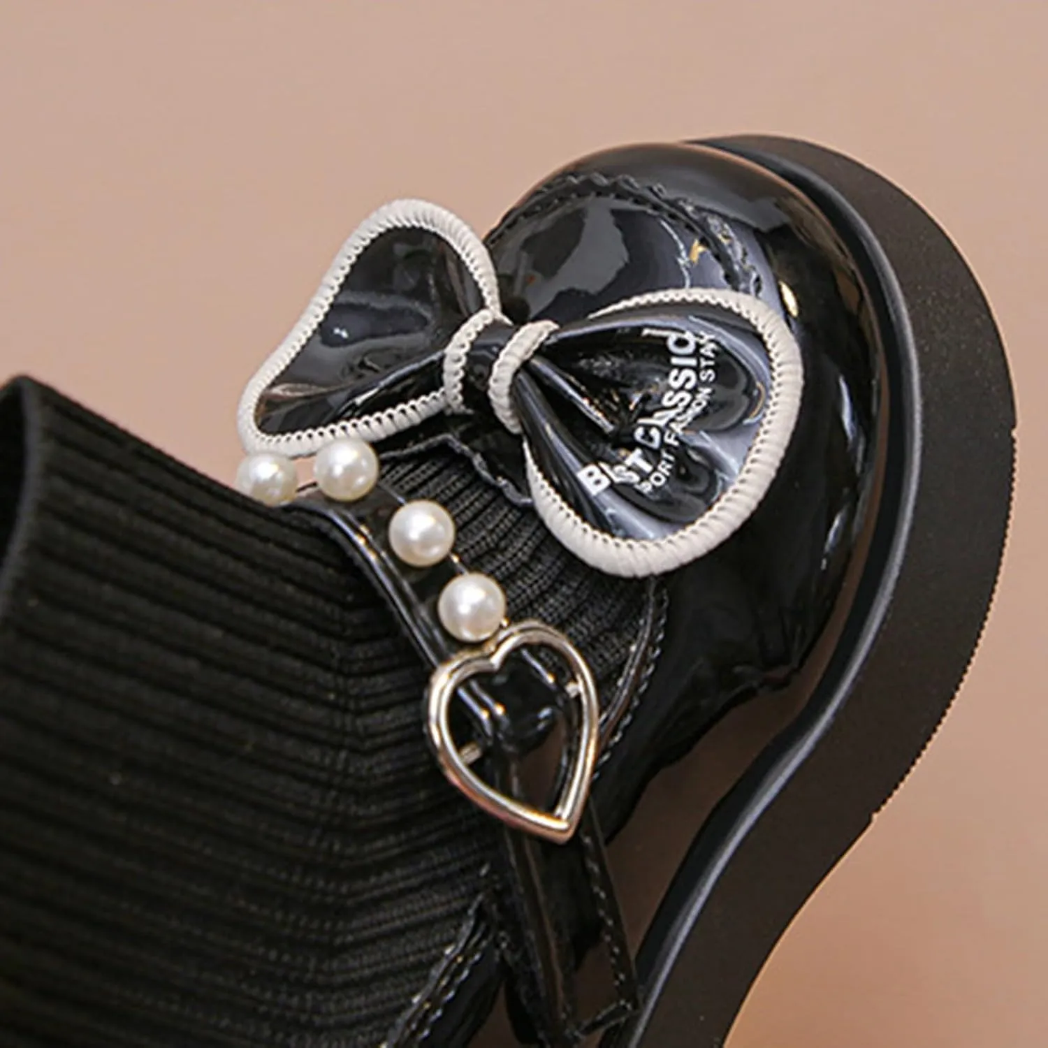 Girls Pearl Bowknot Elastic Ankle Boots Non-Slip Chunky Heel Winter Dress Shoes Fashion Leather 1 Yr Old Girl Shoes
