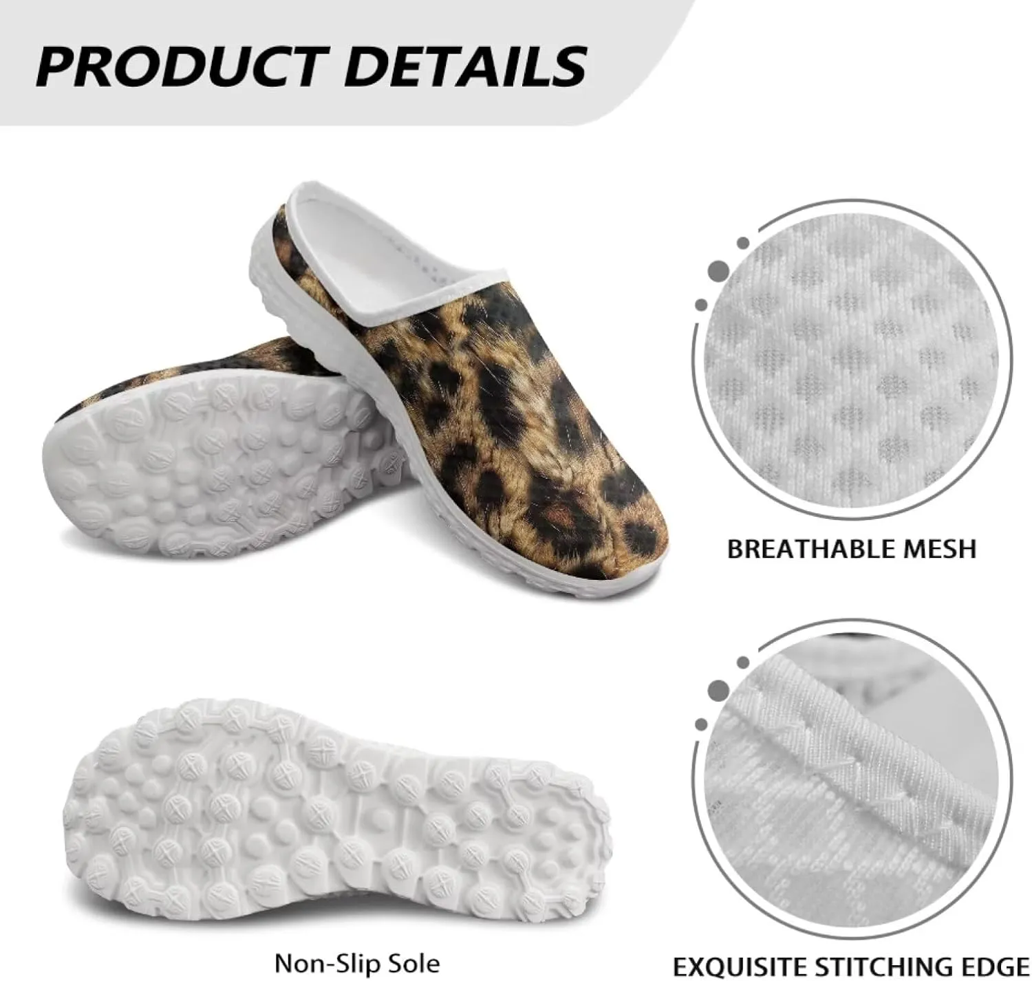 Howilath Animal Print Mule Shoes for Women Garden Clogs Leopard Print Slip on Walking Shoes Mule Sneakers Breathable Loafers