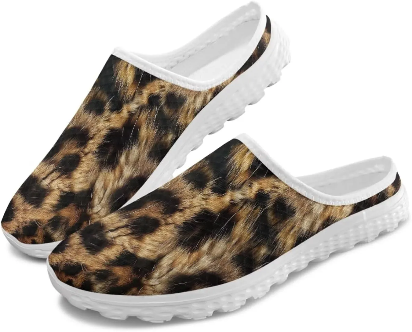 Howilath Animal Print Mule Shoes for Women Garden Clogs Leopard Print Slip on Walking Shoes Mule Sneakers Breathable Loafers