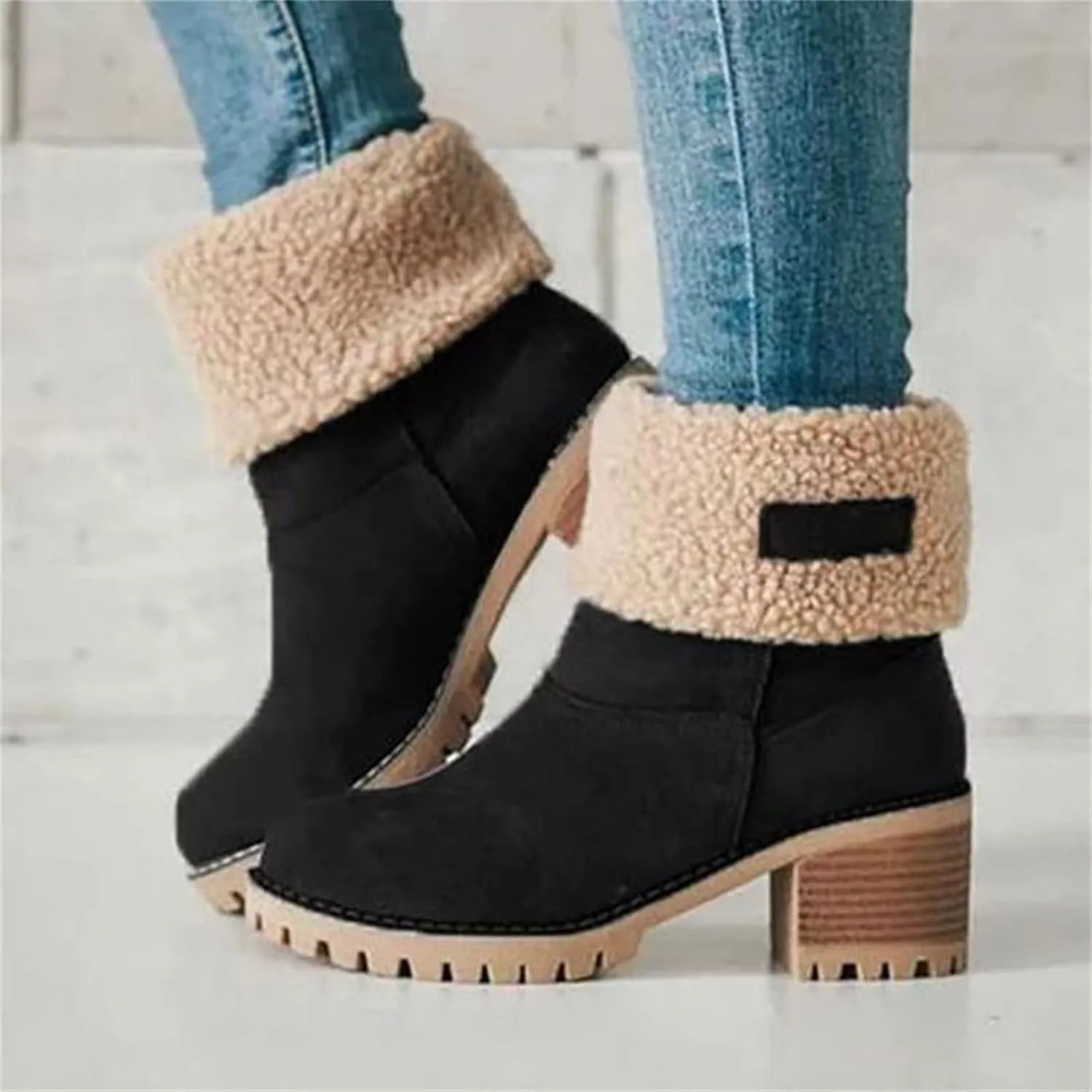 Ladmiple Snow Boots For Women Cute Tall Mid Calf Warm Fur Lined Winter Boots Outdoor Fashion Slip On Walking Ankle Booties