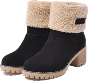 Ladmiple Snow Boots For Women Cute Tall Mid Calf Warm Fur Lined Winter Boots Outdoor Fashion Slip On Walking Ankle Booties