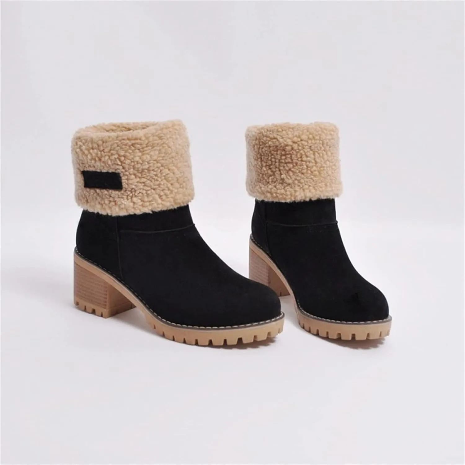 Ladmiple Snow Boots For Women Cute Tall Mid Calf Warm Fur Lined Winter Boots Outdoor Fashion Slip On Walking Ankle Booties