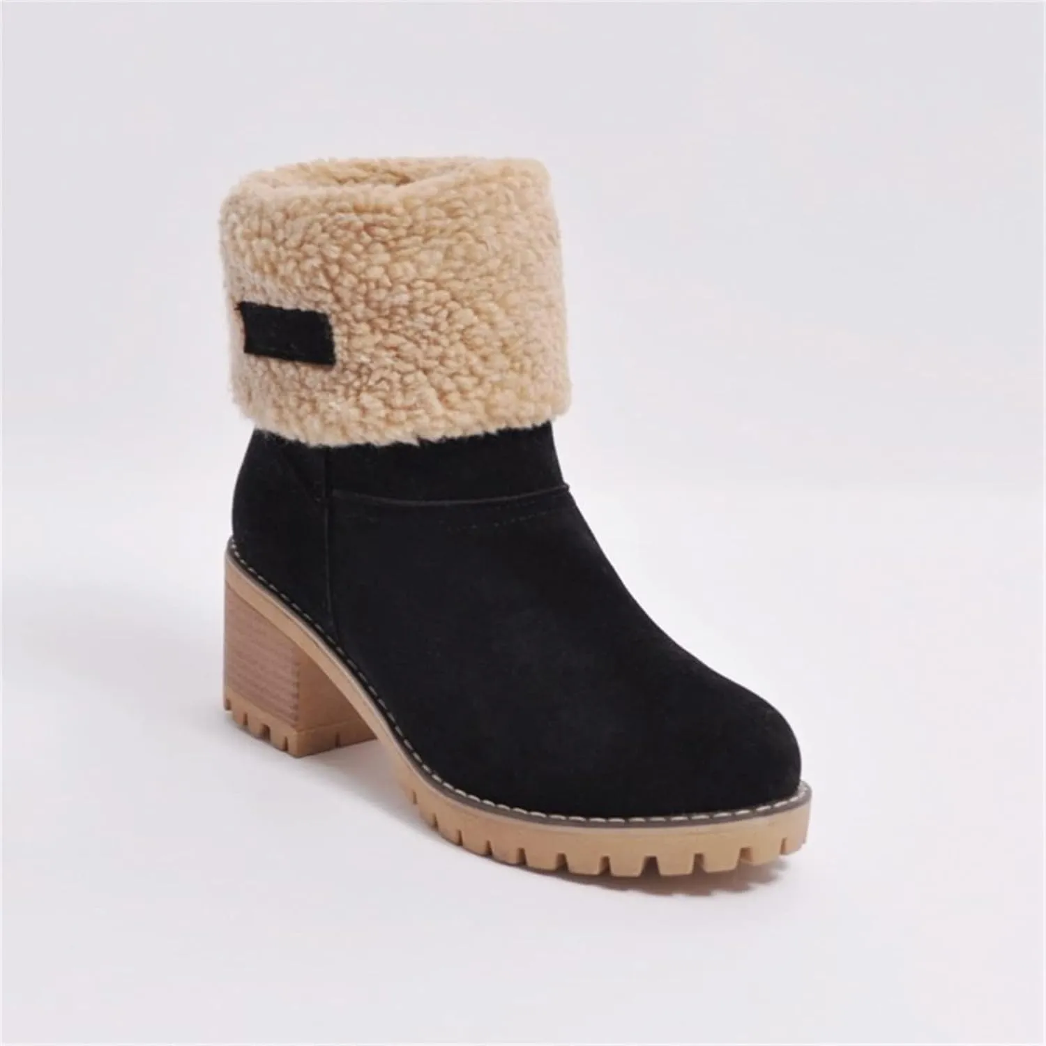 Ladmiple Snow Boots For Women Cute Tall Mid Calf Warm Fur Lined Winter Boots Outdoor Fashion Slip On Walking Ankle Booties