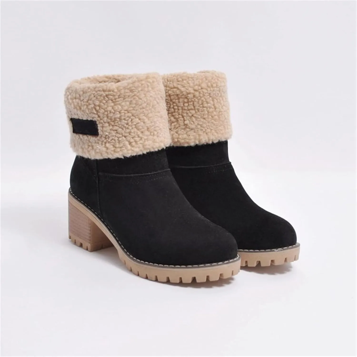 Ladmiple Snow Boots For Women Cute Tall Mid Calf Warm Fur Lined Winter Boots Outdoor Fashion Slip On Walking Ankle Booties