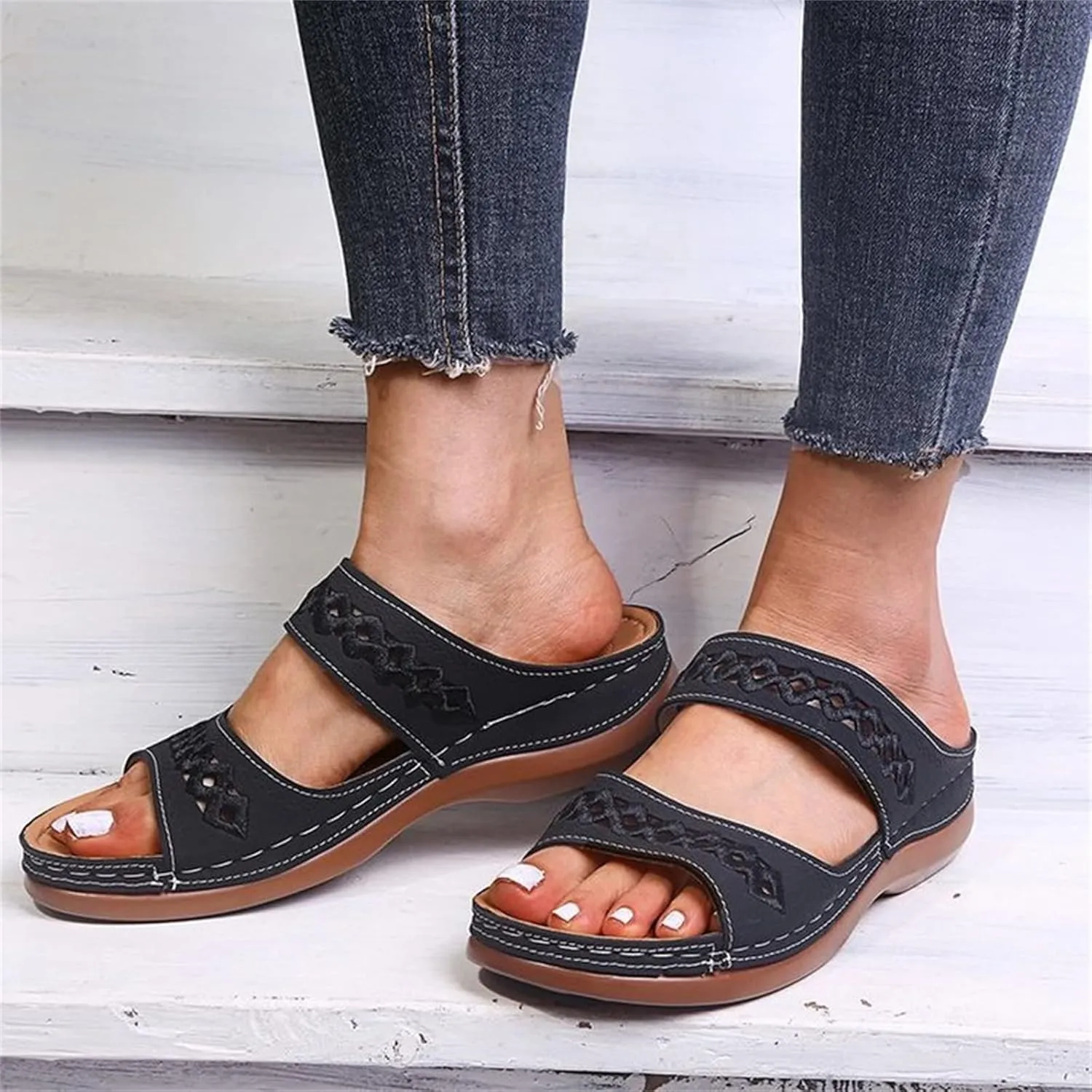 Lausiuoe Arch Support Sandals Women's Dressy Orthopedic Slides Slippers Comfort Orthotic Flip Flops for Plantar Fasciitis