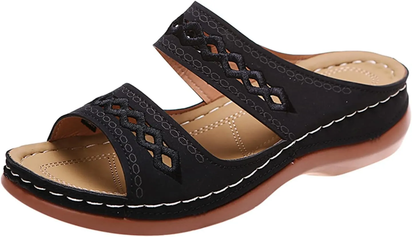 Lausiuoe Arch Support Sandals Women's Dressy Orthopedic Slides Slippers Comfort Orthotic Flip Flops for Plantar Fasciitis
