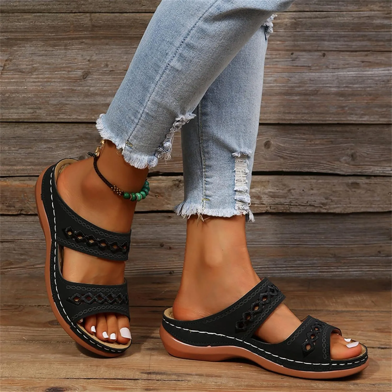 Lausiuoe Arch Support Sandals Women's Dressy Orthopedic Slides Slippers Comfort Orthotic Flip Flops for Plantar Fasciitis