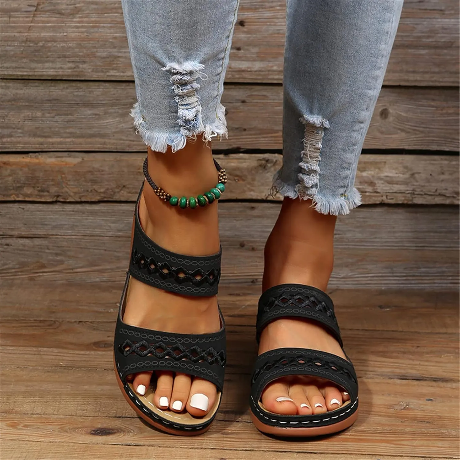 Lausiuoe Arch Support Sandals Women's Dressy Orthopedic Slides Slippers Comfort Orthotic Flip Flops for Plantar Fasciitis