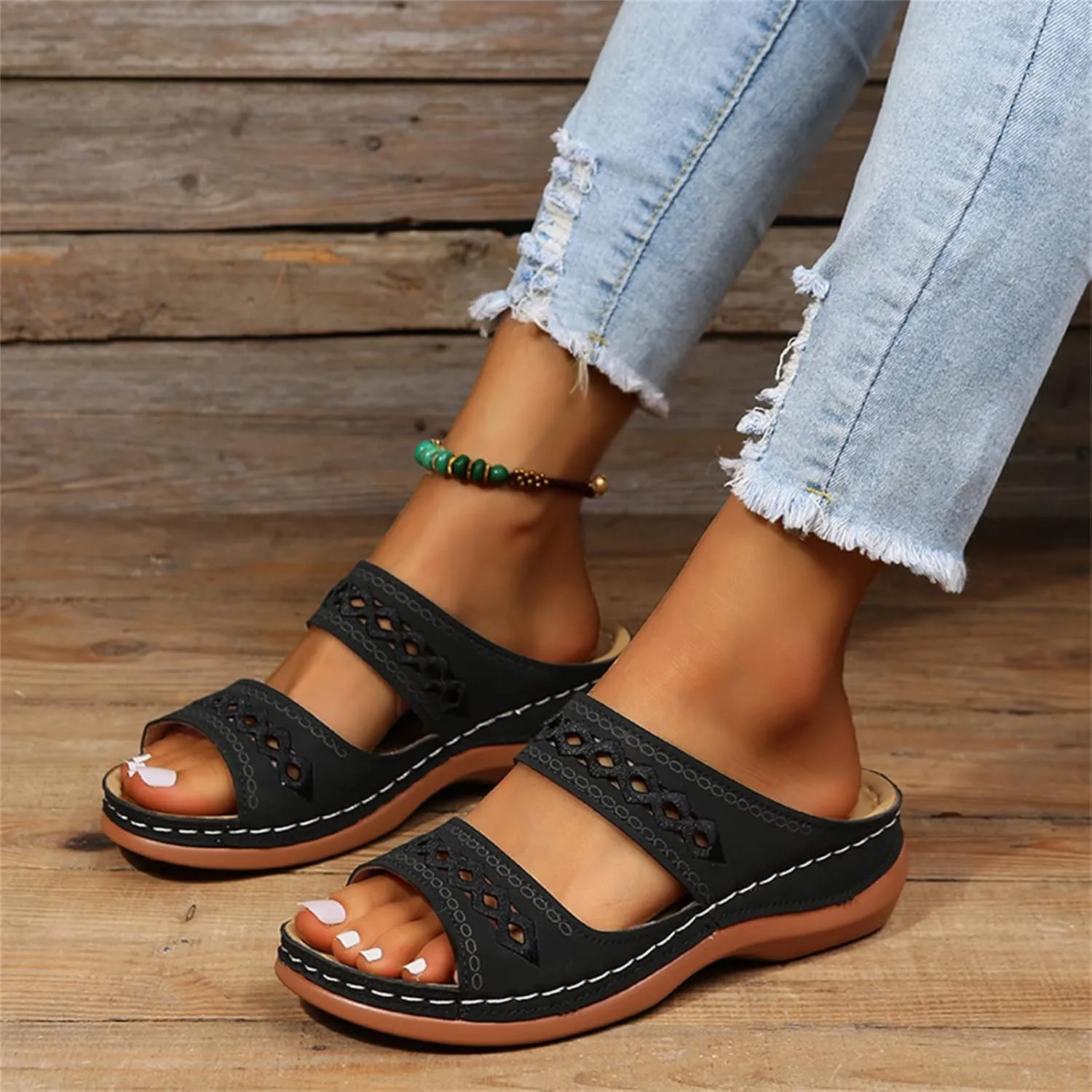 Lausiuoe Arch Support Sandals Women's Dressy Orthopedic Slides Slippers Comfort Orthotic Flip Flops for Plantar Fasciitis