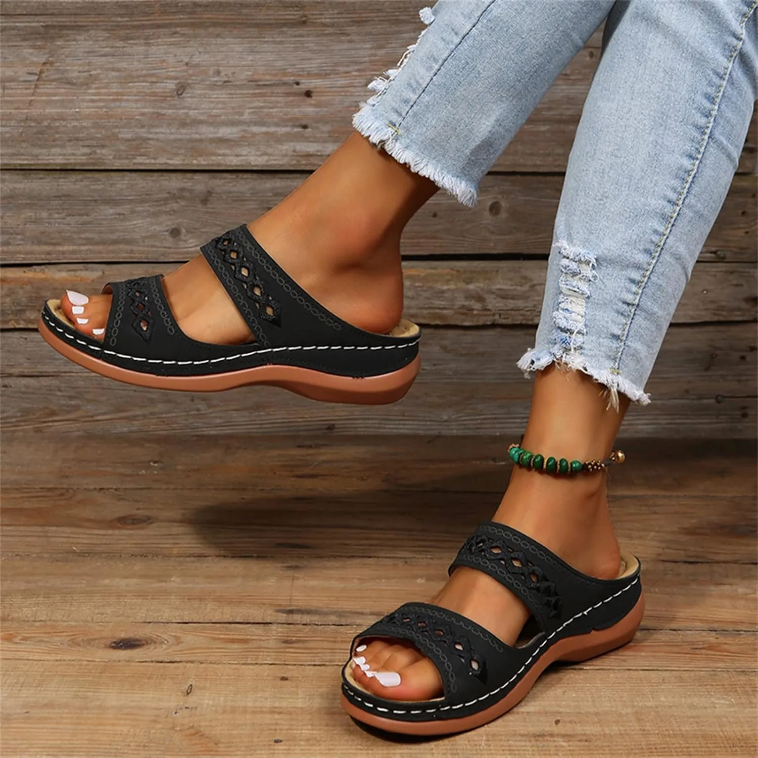 Lausiuoe Arch Support Sandals Women's Dressy Orthopedic Slides Slippers Comfort Orthotic Flip Flops for Plantar Fasciitis