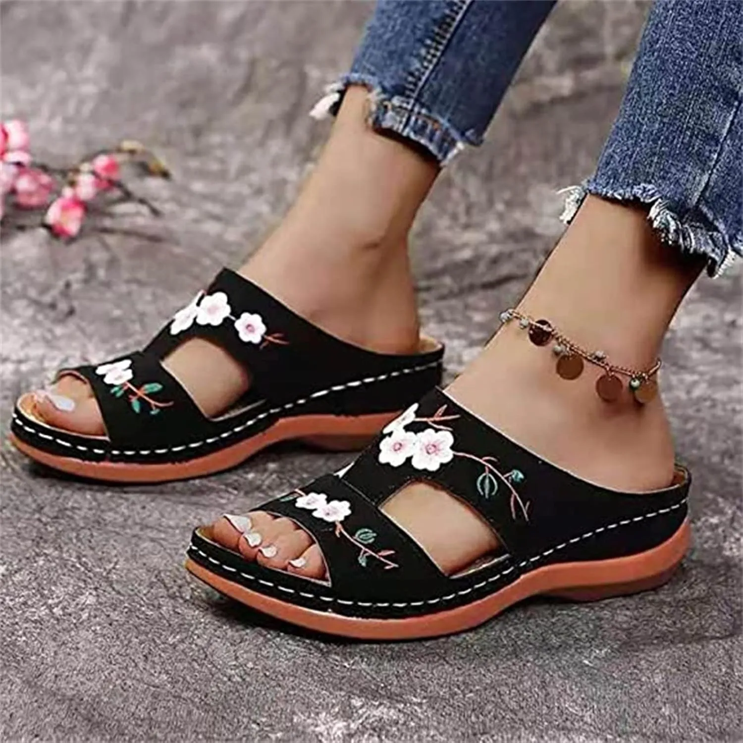 Lausiuoe Dress Sandals For Women Orthotic Dressy Fashion Flip Flops Ladies Slip On Lightweight Athletic Orthopedic Slides