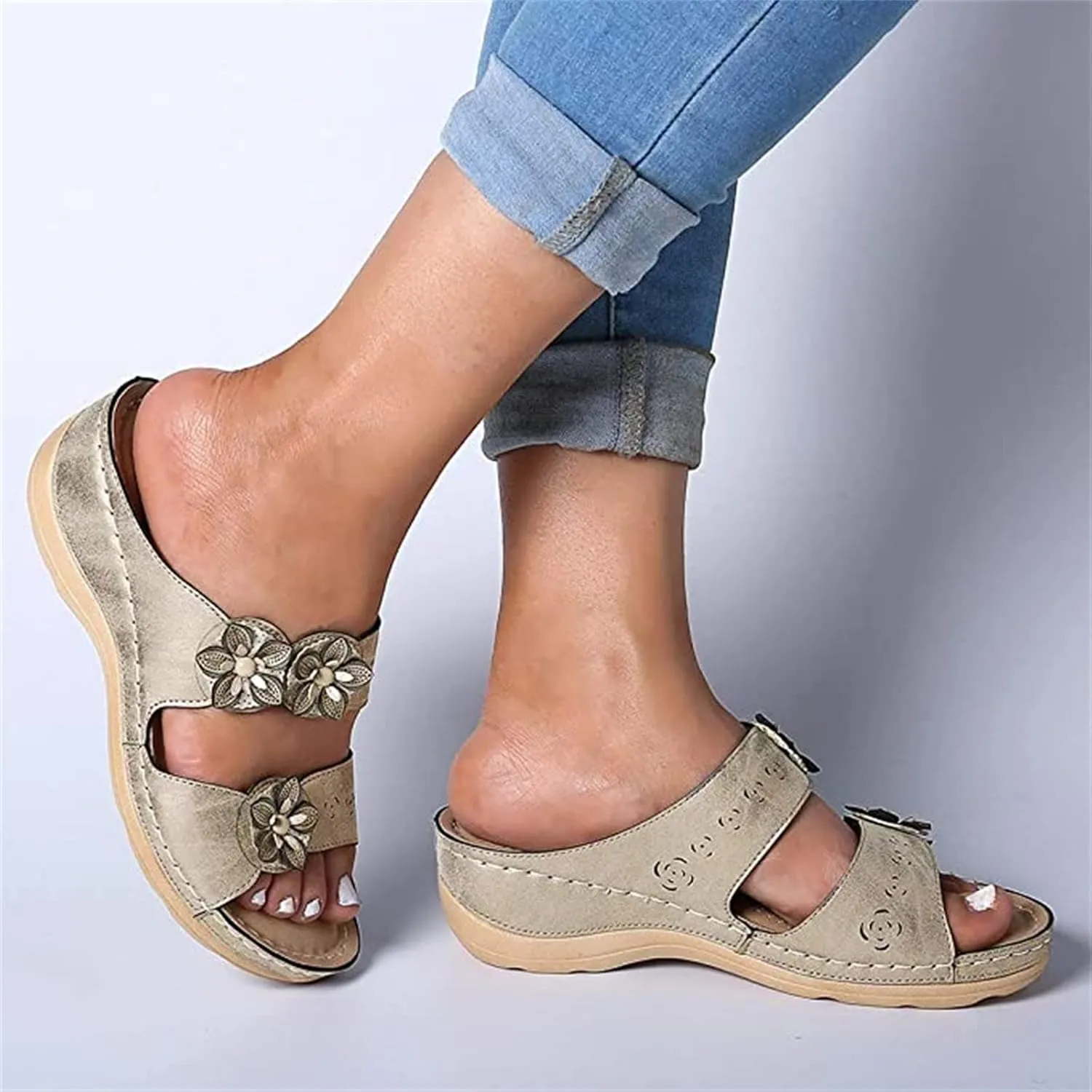Lausiuoe Women's Comfy Orthotic Sandals,Women's Comfortable Orthopedic Sandals Dressy Summer Arch Support Slide Sandals