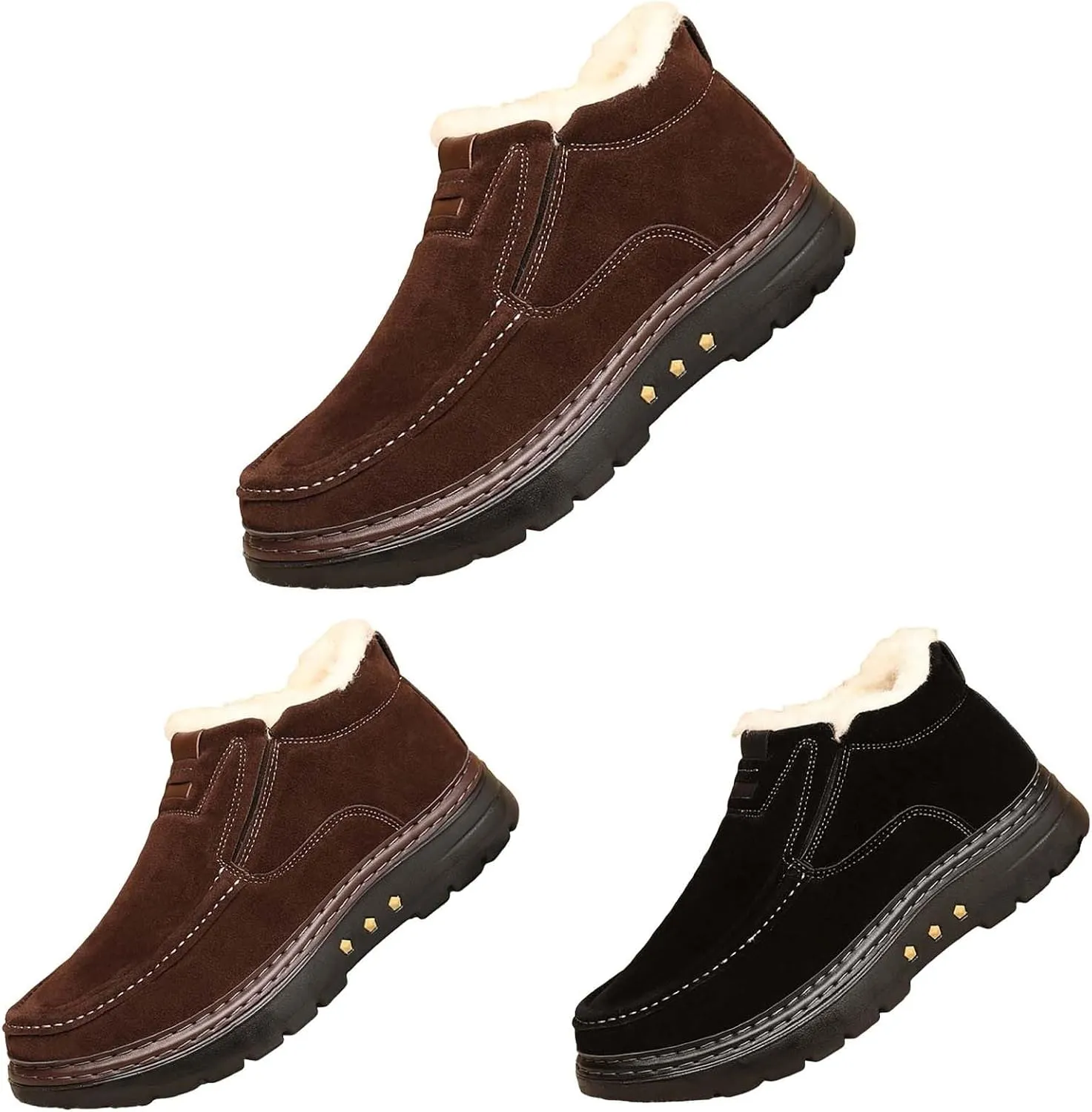 Men's Waterproof Slip On Snow Boots Warm Plush Lined Non Slip Outdoor Winter Booties Work Walking Cotton Shoes
