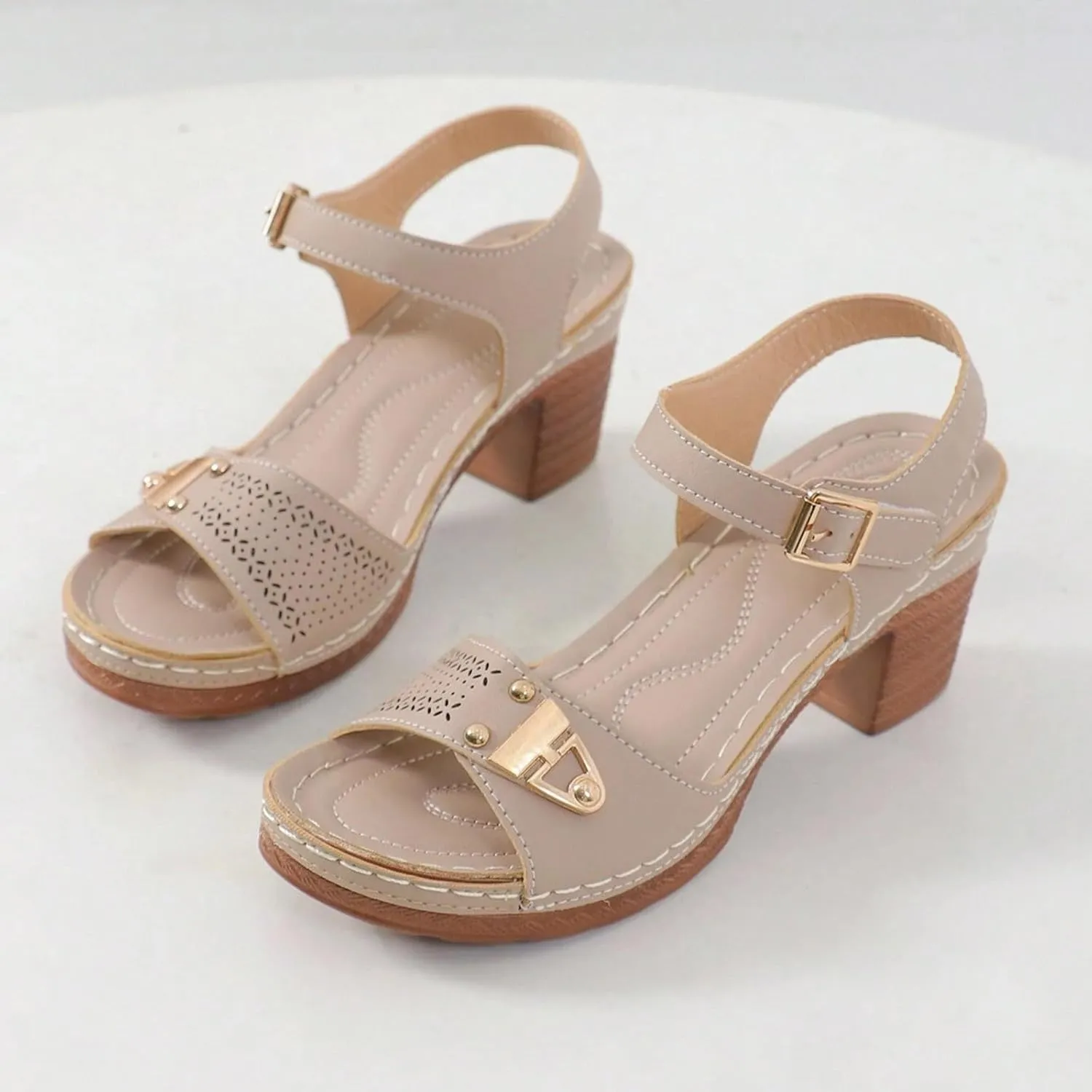 Orthopedic Wedge Sandals for Women Comfortable,Fashion Chunky Heels Sandals Women Comfy Open Toe Block Heeled Sandals Ankle Strappy Corks Heels Chunky Platform Heels for Women Summer Dress Shoes 