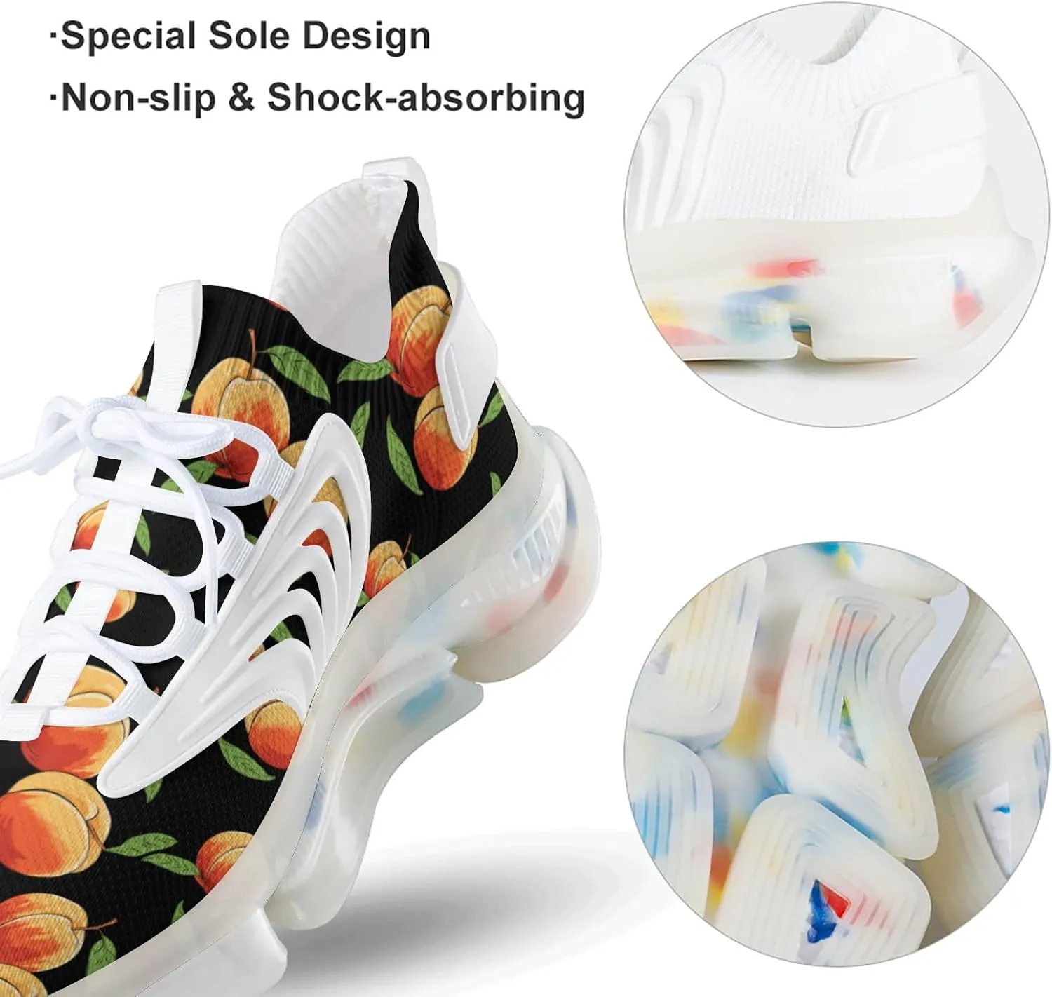Peaches Fruit Mens Sneakers Running Shoes Lightweight Athletic Shoes for Jogging Walking Gym