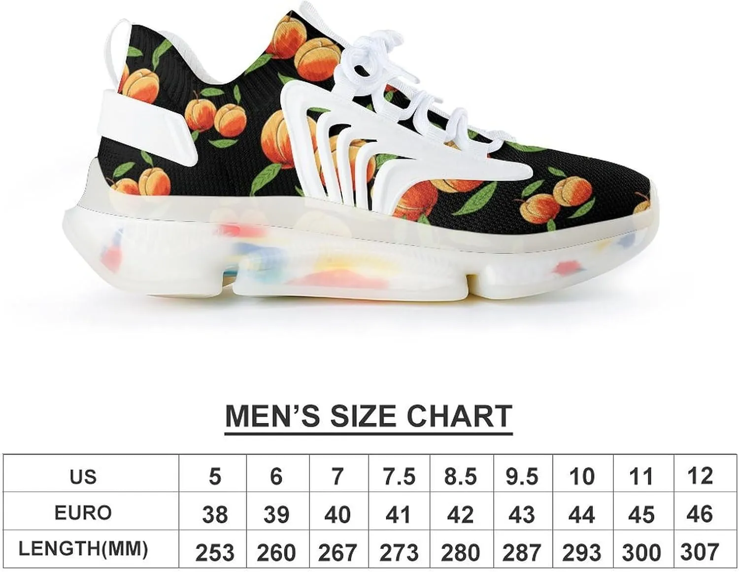 Peaches Fruit Mens Sneakers Running Shoes Lightweight Athletic Shoes for Jogging Walking Gym