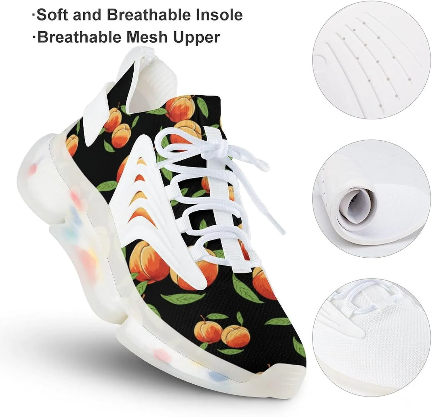 Peaches Fruit Mens Sneakers Running Shoes Lightweight Athletic Shoes for Jogging Walking Gym