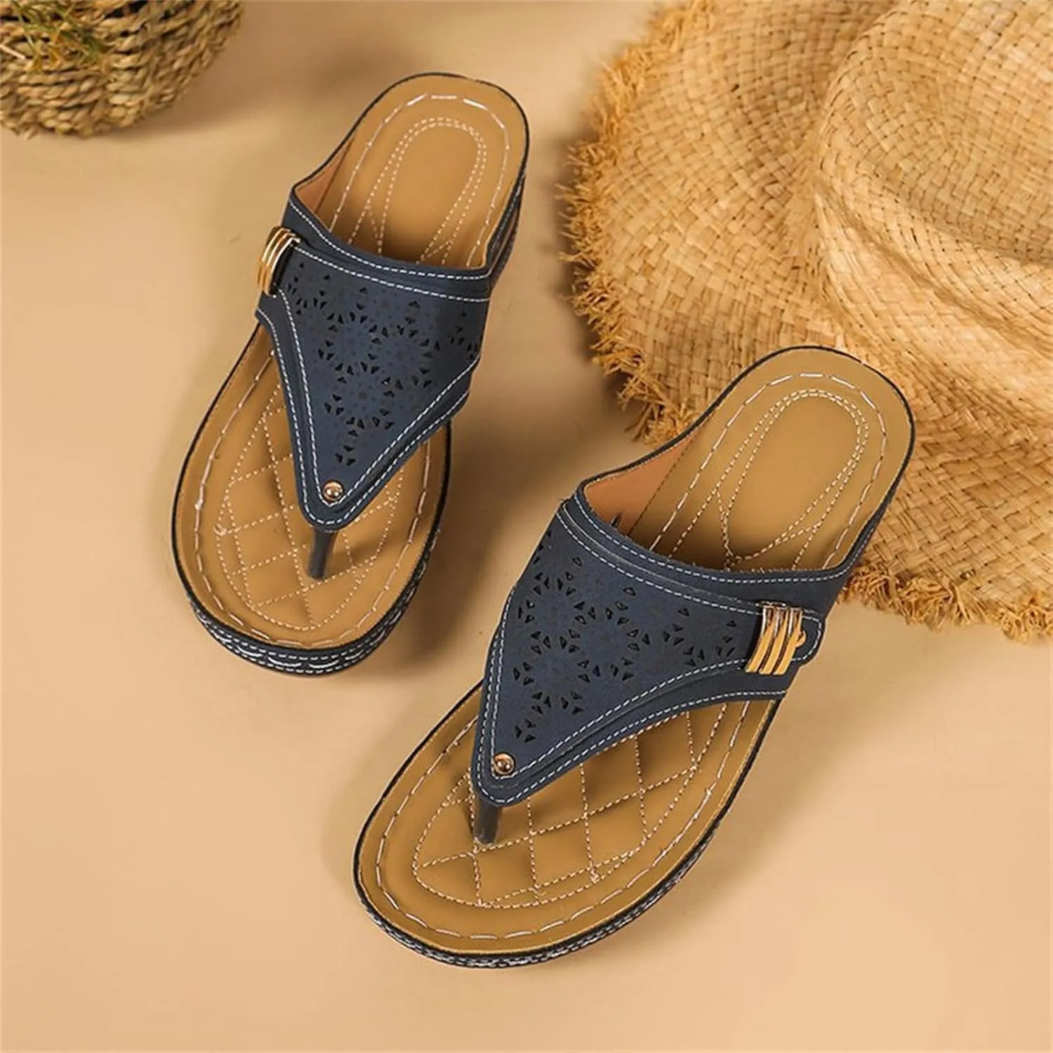 Sandals Women Dressy Wedge Sandals Arch Support Comfort Walking Orthopedic Slippers Summer Orthotic Thong Flip Flops