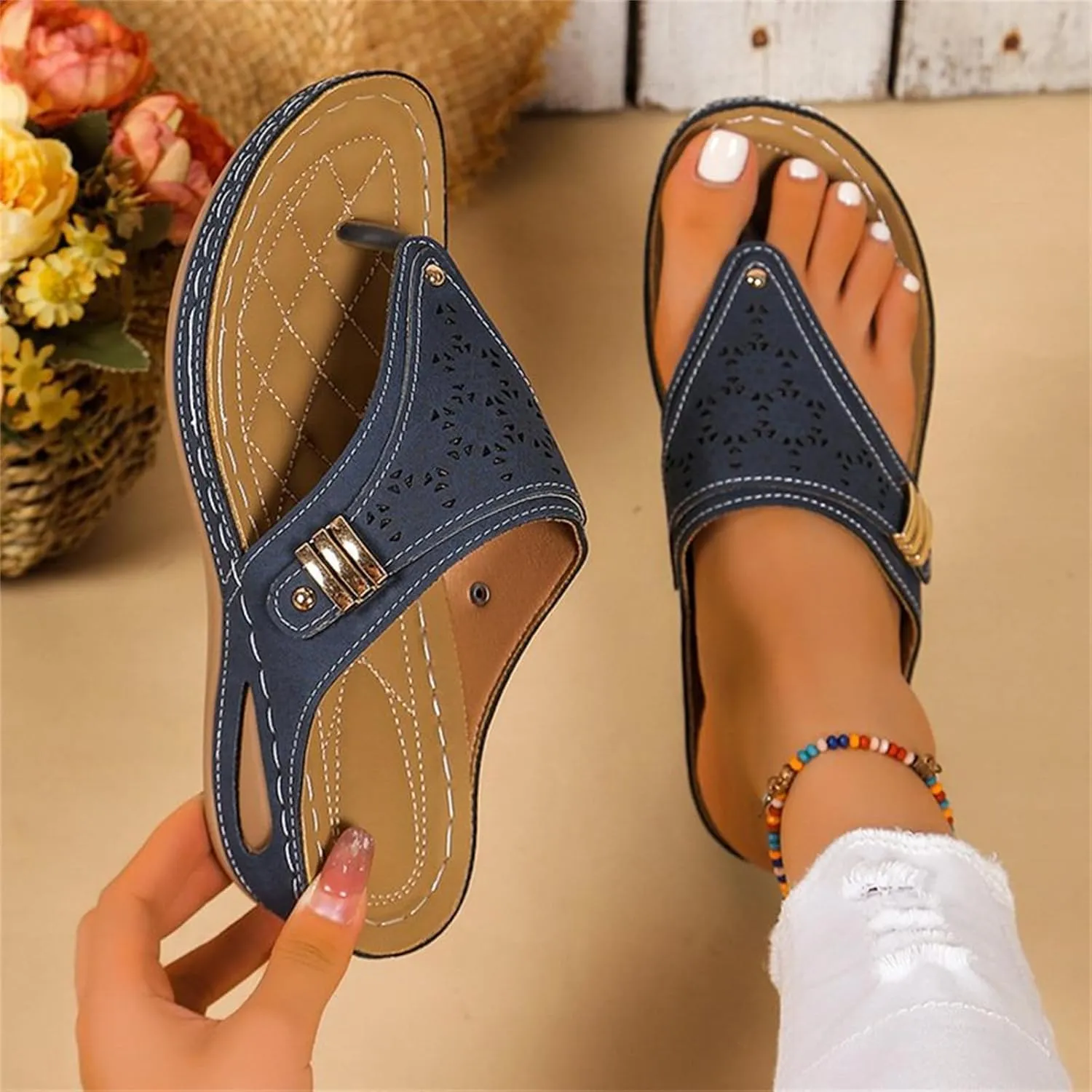 Sandals Women Dressy Wedge Sandals Arch Support Comfort Walking Orthopedic Slippers Summer Orthotic Thong Flip Flops