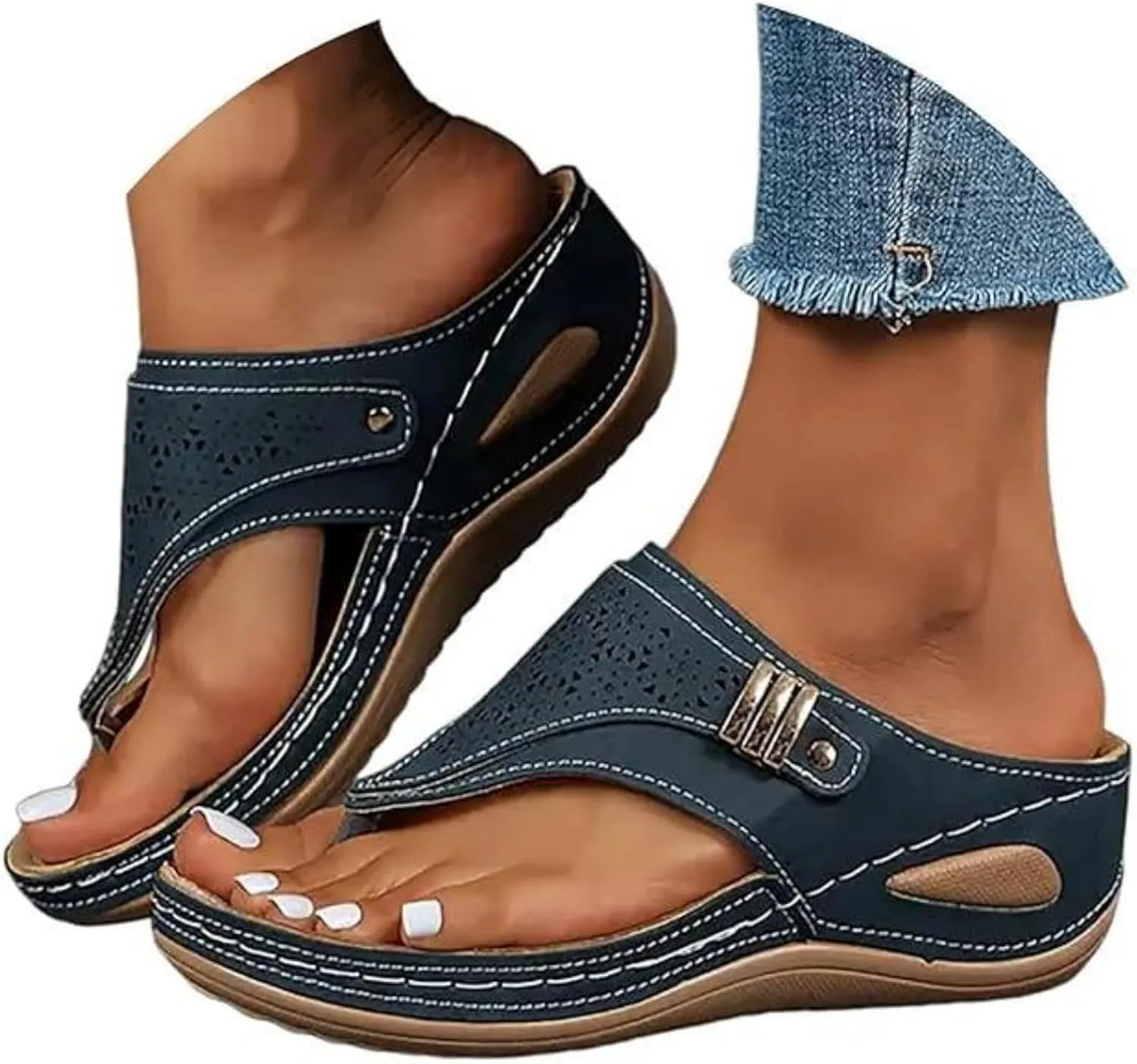 Sandals Women Dressy Wedge Sandals Arch Support Comfort Walking Orthopedic Slippers Summer Orthotic Thong Flip Flops