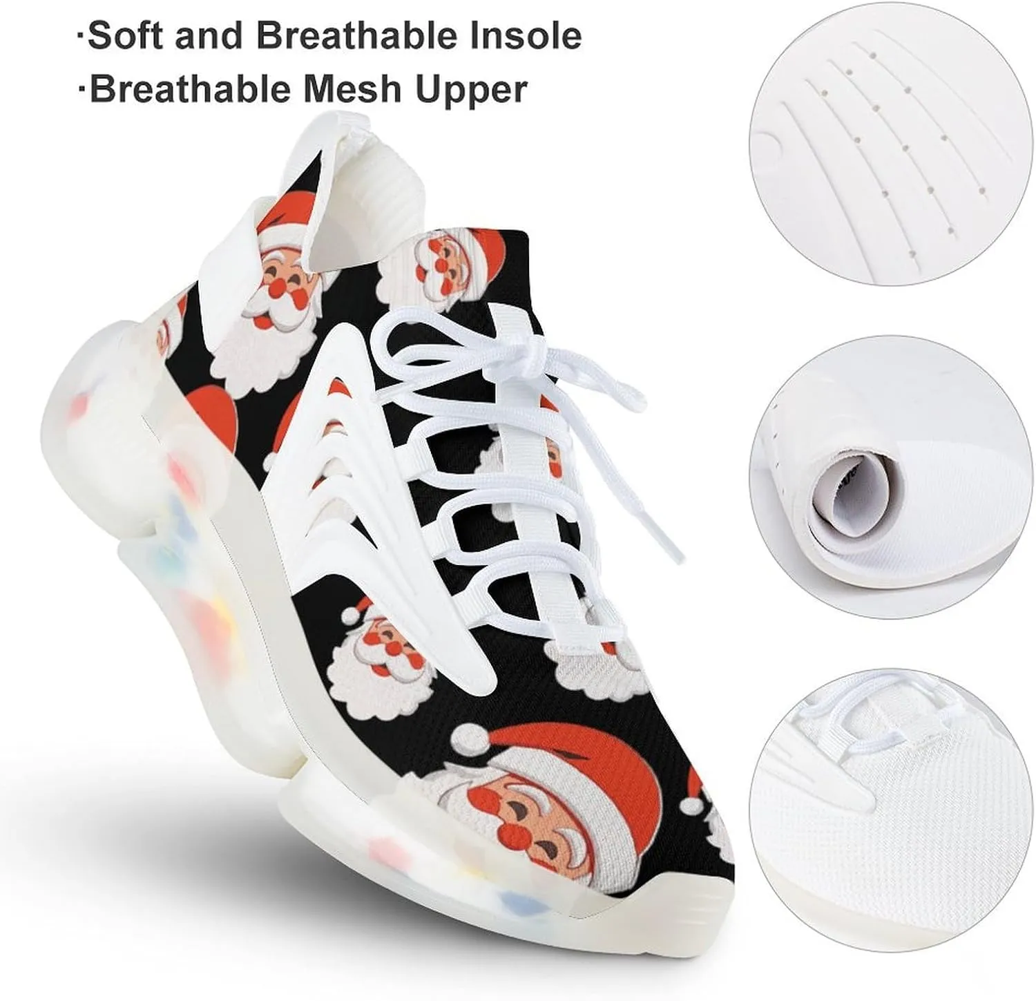Santa Christmas Day Mens Sneakers Running Shoes Lightweight Athletic Shoes for Jogging Walking Gym