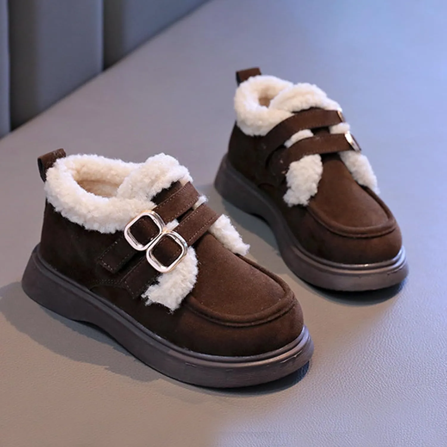 Toddler Kids Winter Snow Boots Slip On Cold Weather Sneakers Anti-Slip Fleece Ankle Boots Baby Girl Glittery Shoes