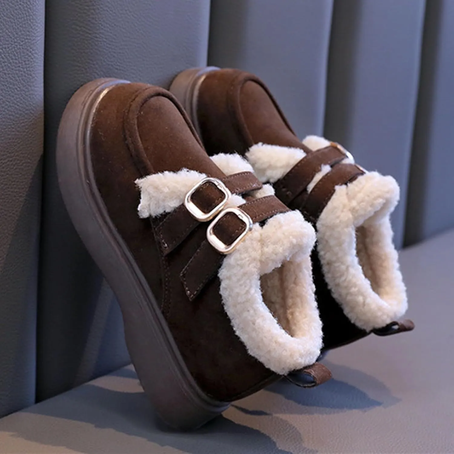 Toddler Kids Winter Snow Boots Slip On Cold Weather Sneakers Anti-Slip Fleece Ankle Boots Baby Girl Glittery Shoes
