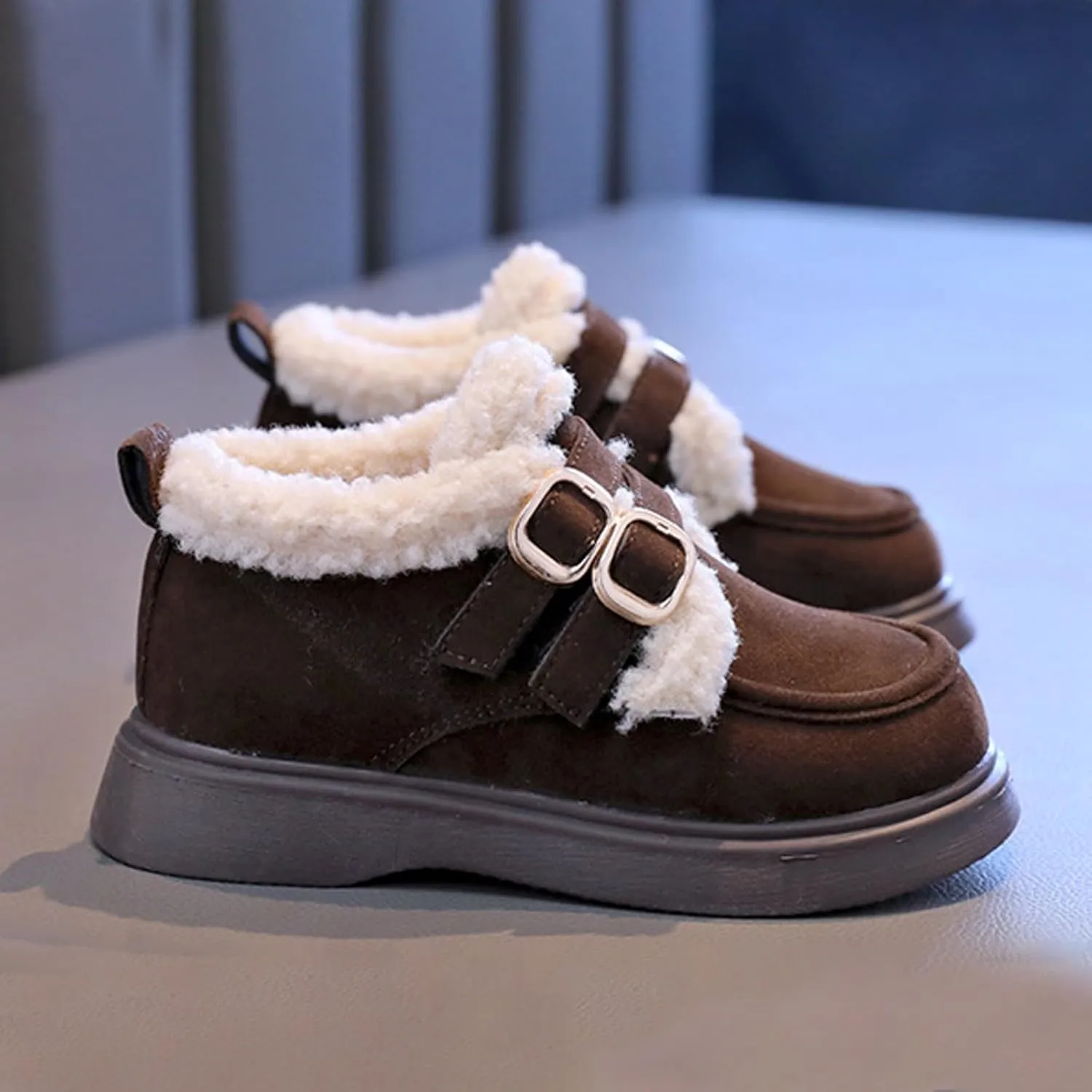 Toddler Kids Winter Snow Boots Slip On Cold Weather Sneakers Anti-Slip Fleece Ankle Boots Baby Girl Glittery Shoes
