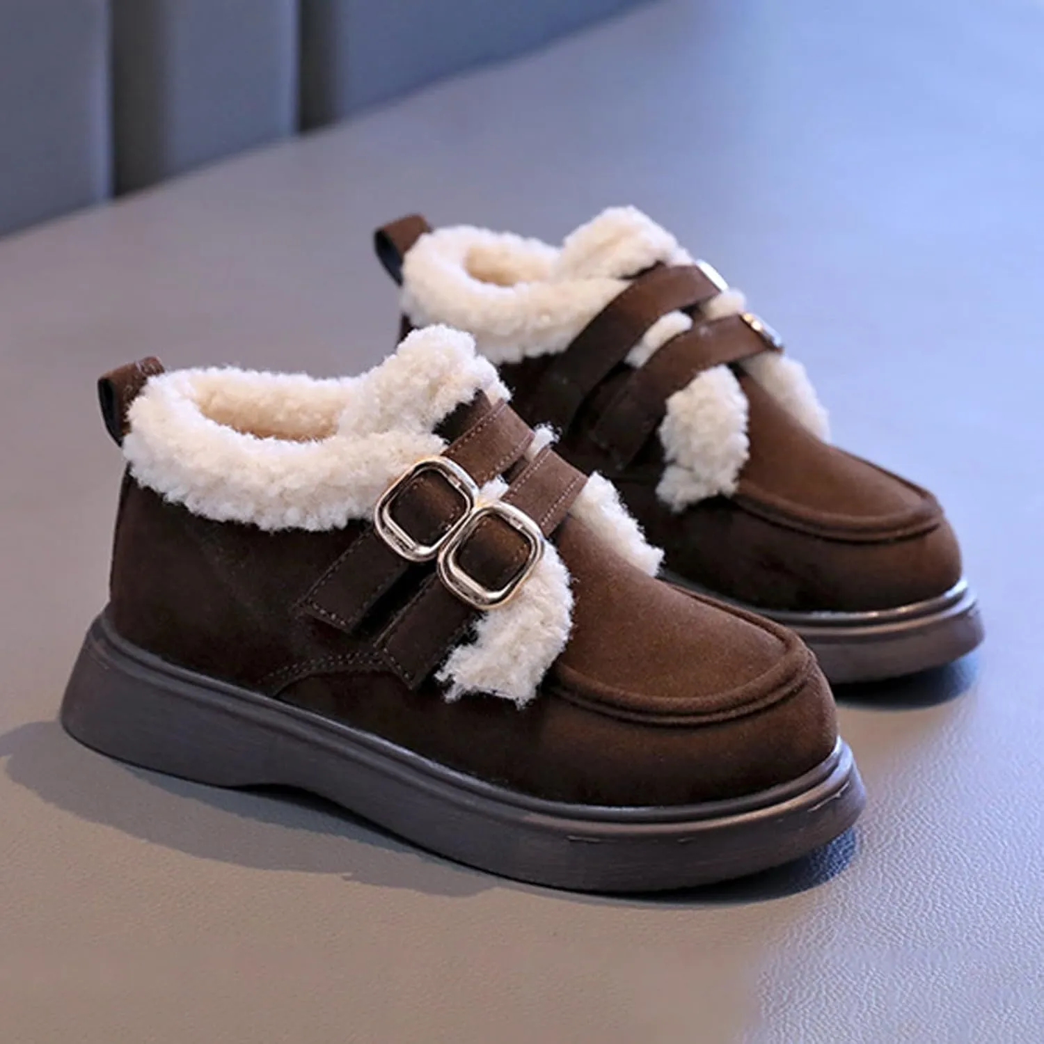 Toddler Kids Winter Snow Boots Slip On Cold Weather Sneakers Anti-Slip Fleece Ankle Boots Baby Girl Glittery Shoes