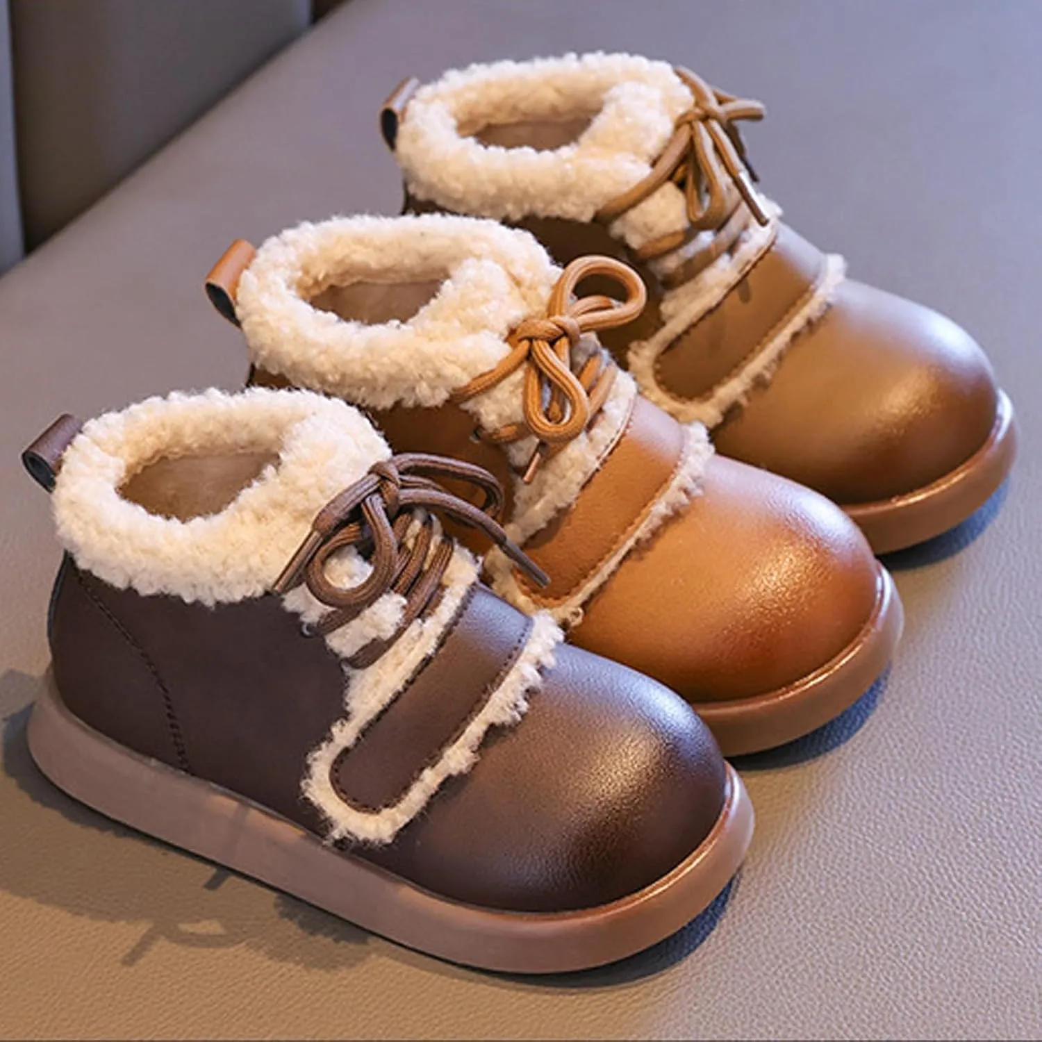 Toddler Kids Winter Snow Boots Slip On Cold Weather Sneakers Anti-Slip Fleece Ankle Boots Baby Girl Glittery Shoes