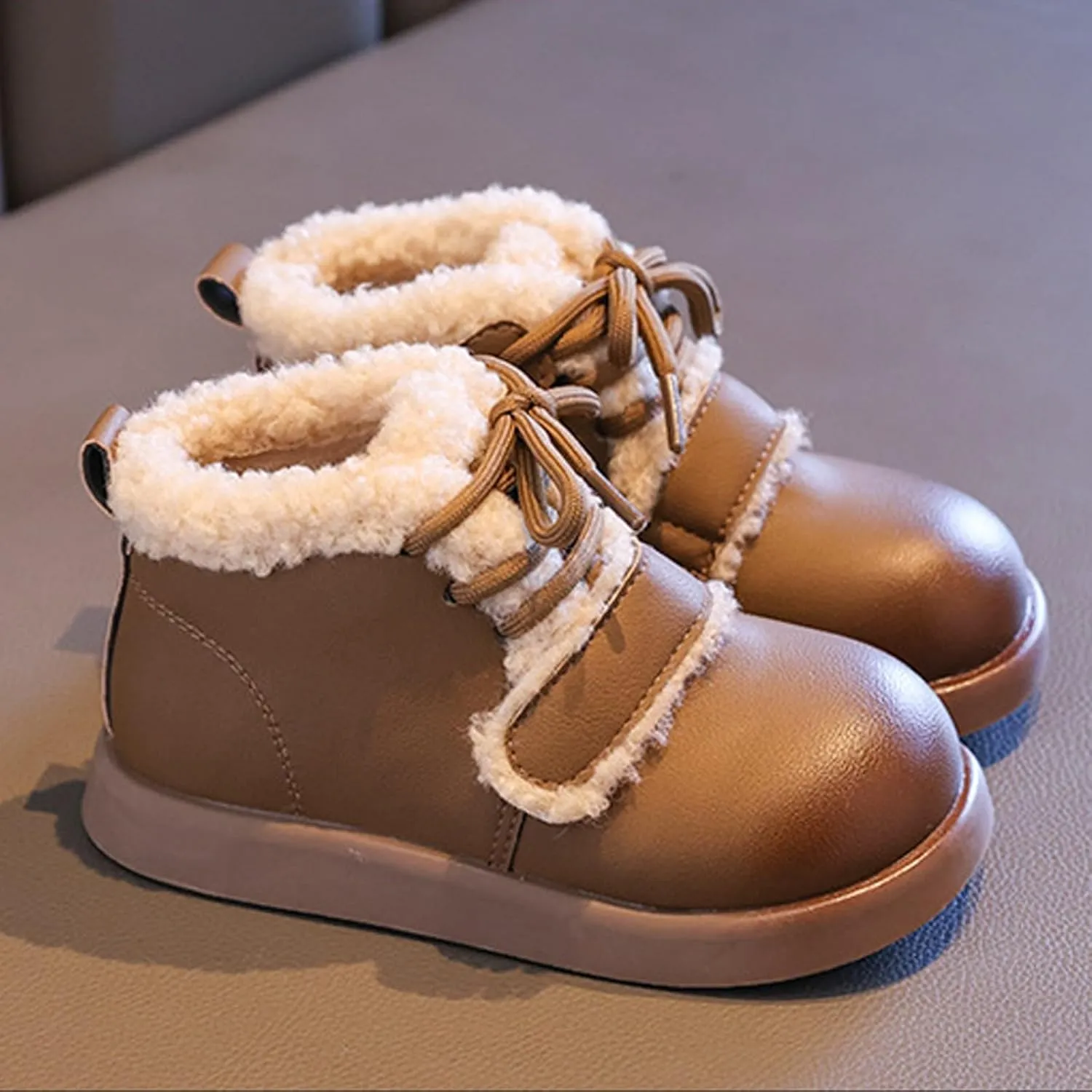 Toddler Kids Winter Snow Boots Slip On Cold Weather Sneakers Anti-Slip Fleece Ankle Boots Baby Girl Glittery Shoes