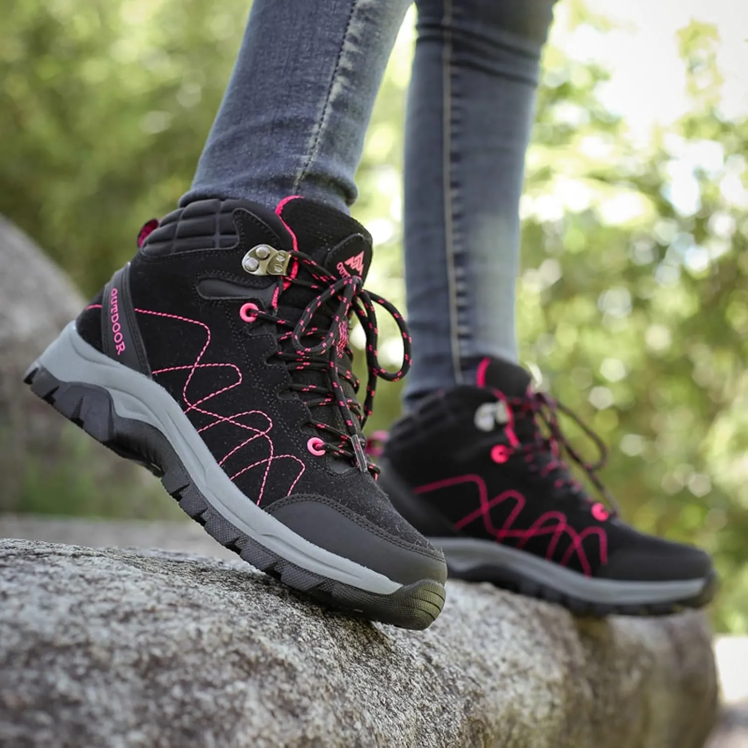 Womens Hiking Boots Outdoor Trekking Camping Trail Hiking Boots Lightweight Waterproof Lace Up Sneakers Comfy Daily Walking Work Shoes High Top Non Slip Memory Foam Sole Hiking Boots Women