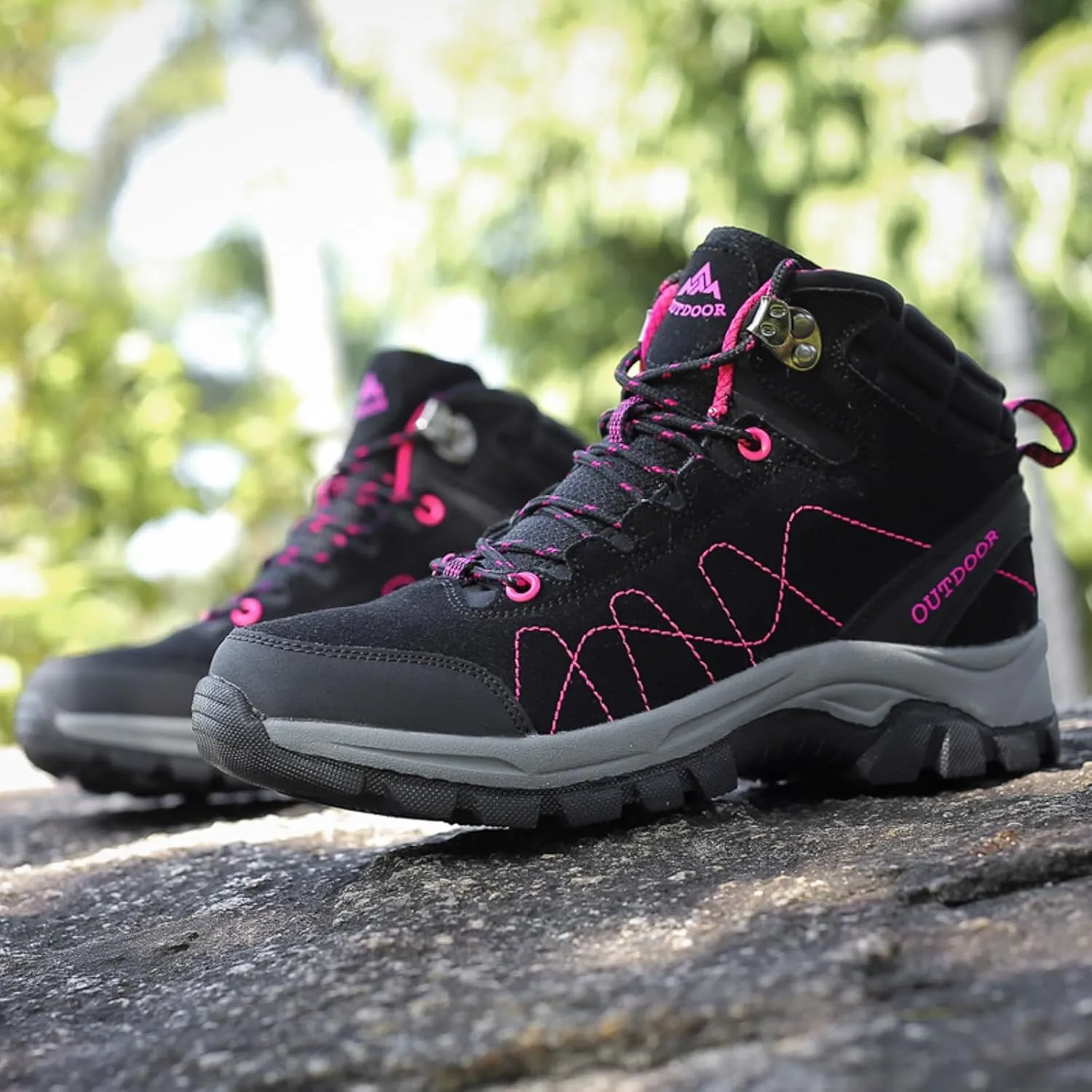 Womens Hiking Boots Outdoor Trekking Camping Trail Hiking Boots Lightweight Waterproof Lace Up Sneakers Comfy Daily Walking Work Shoes High Top Non Slip Memory Foam Sole Hiking Boots Women