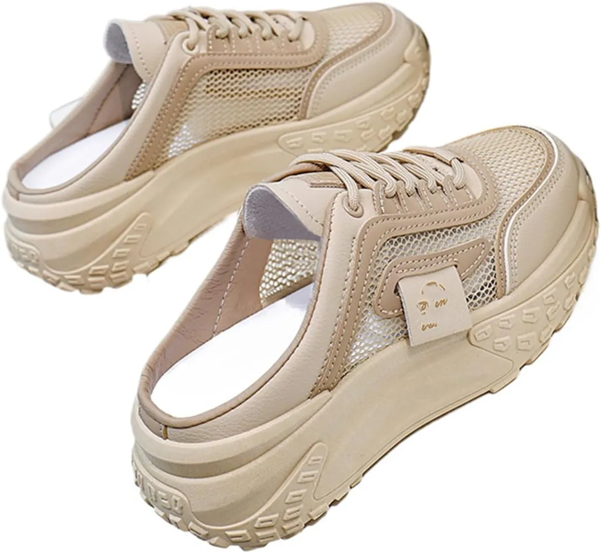 Women's Knitted Breathable Mesh Platform Thick Sole Mule Sneakers Classic Lace-Up Orthopedic Slip-On Slingback Loafers Slippers Summer Comfortable Casual Walking Shoes